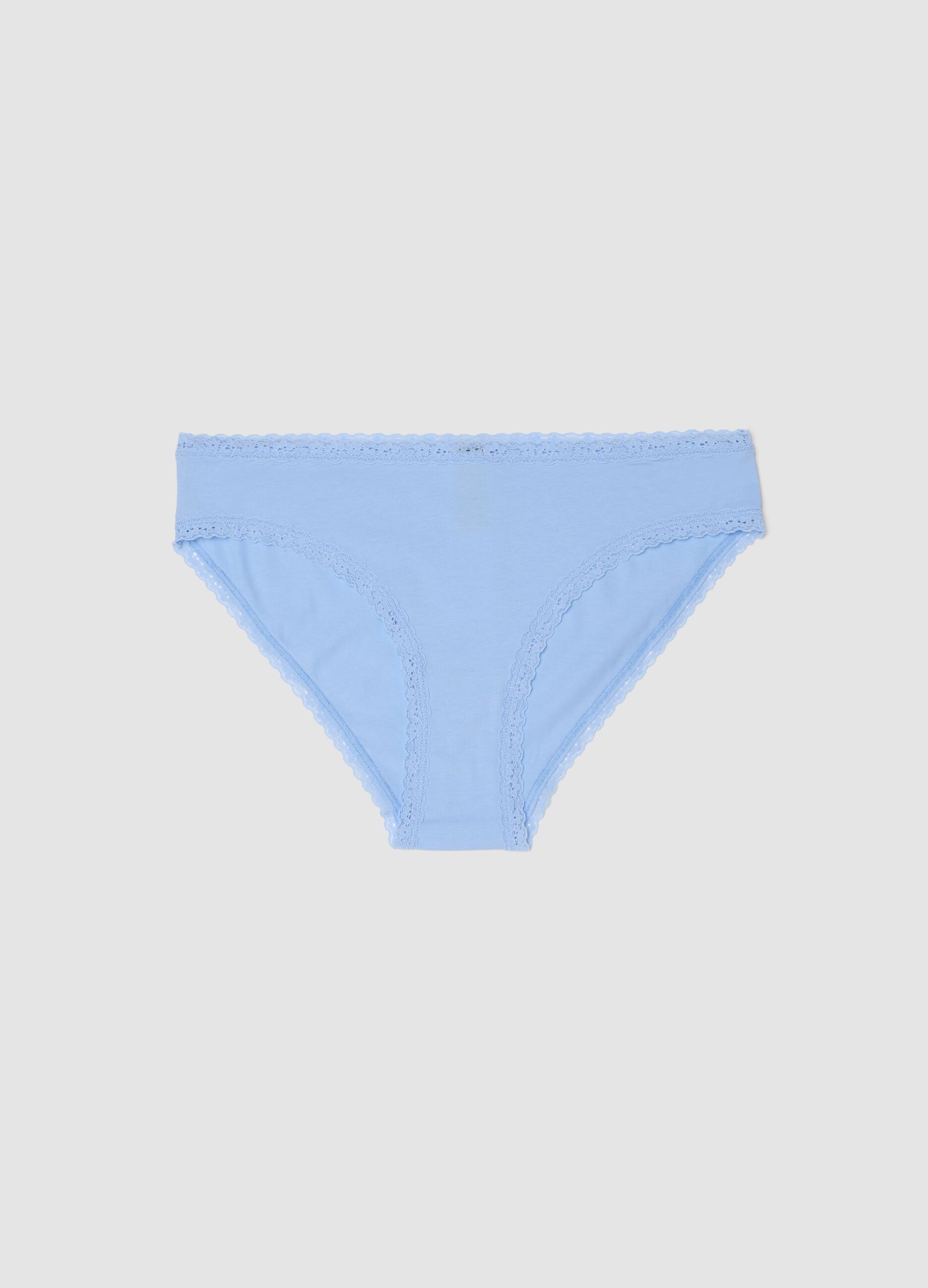 Regular Fit blaue Stretch-Baumwollslip mit Spitzen Details