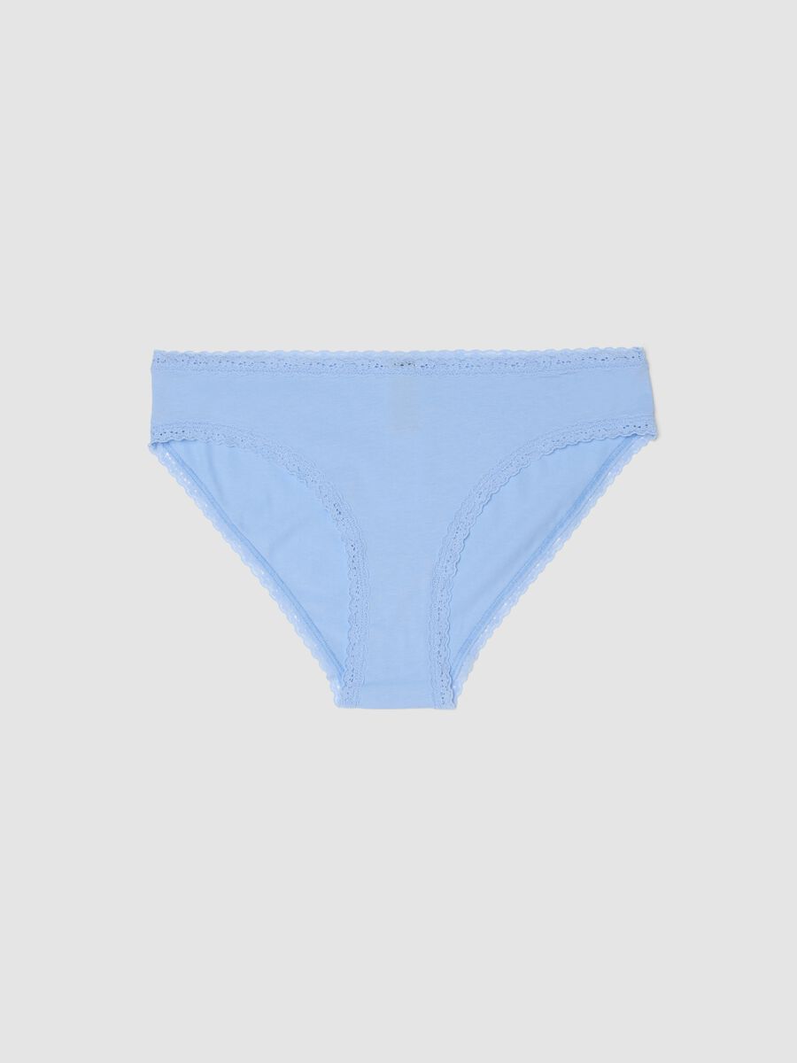 Regular Fit blaue Stretch-Baumwollslip mit Spitzen Details_0