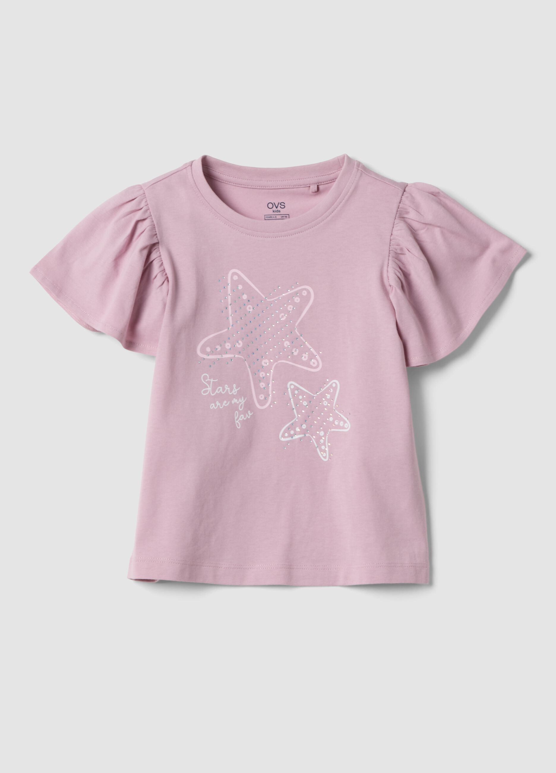 Rosa M&auml;dchen-T-Shirt aus reiner Baumwolle mit Volants und Strass