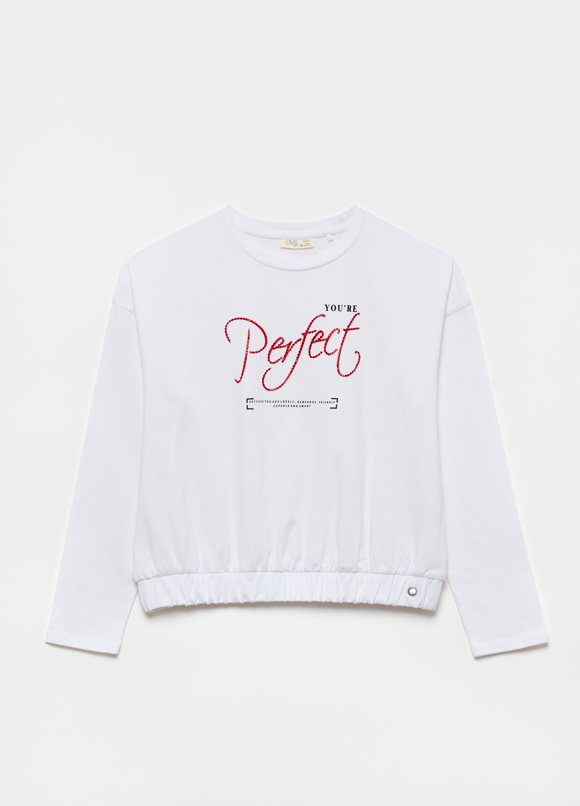 Long-sleeved T-shirt with diamantés and lettering print