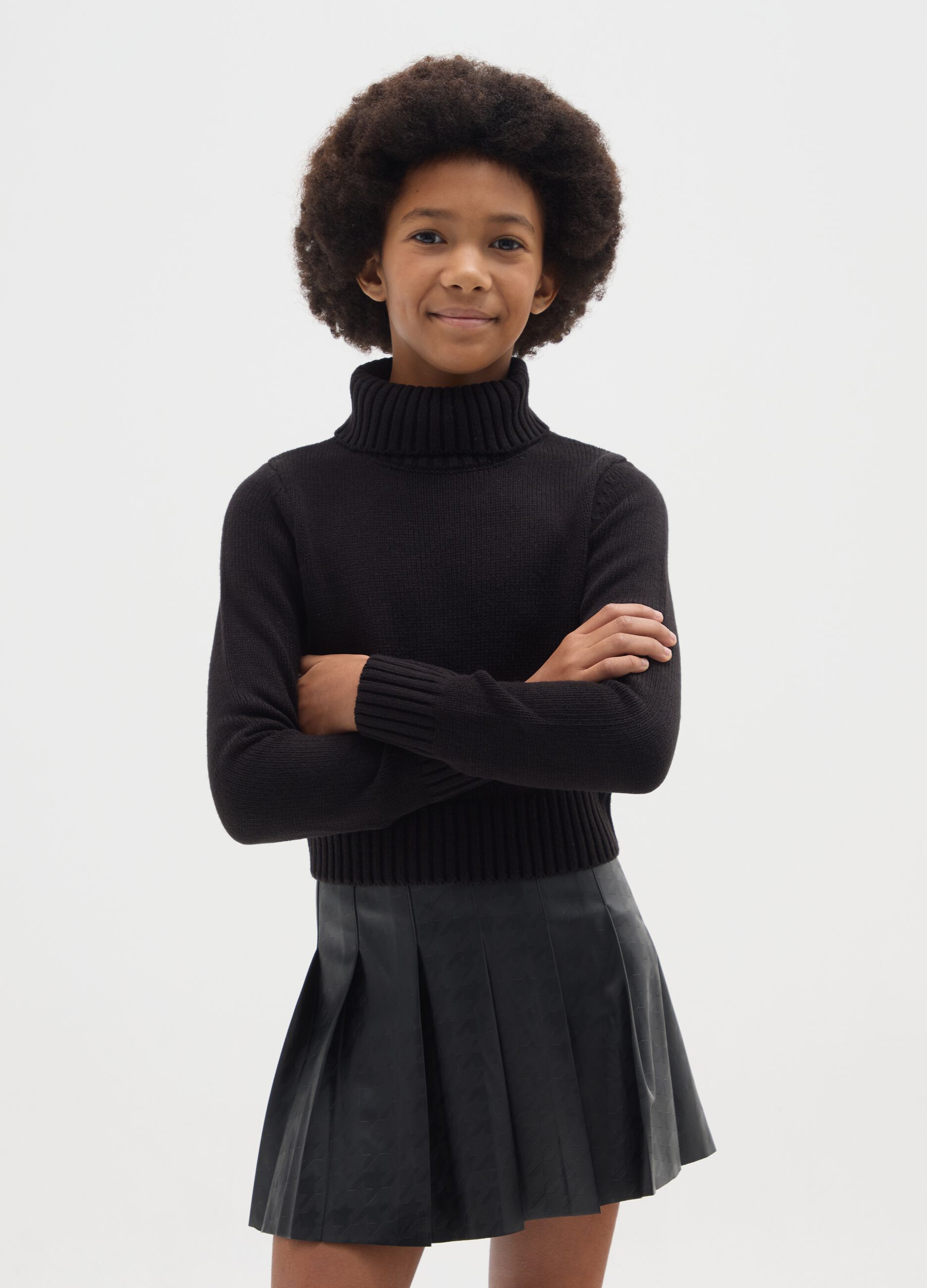 Girls' Black Turtleneck Sweater Regular Fit