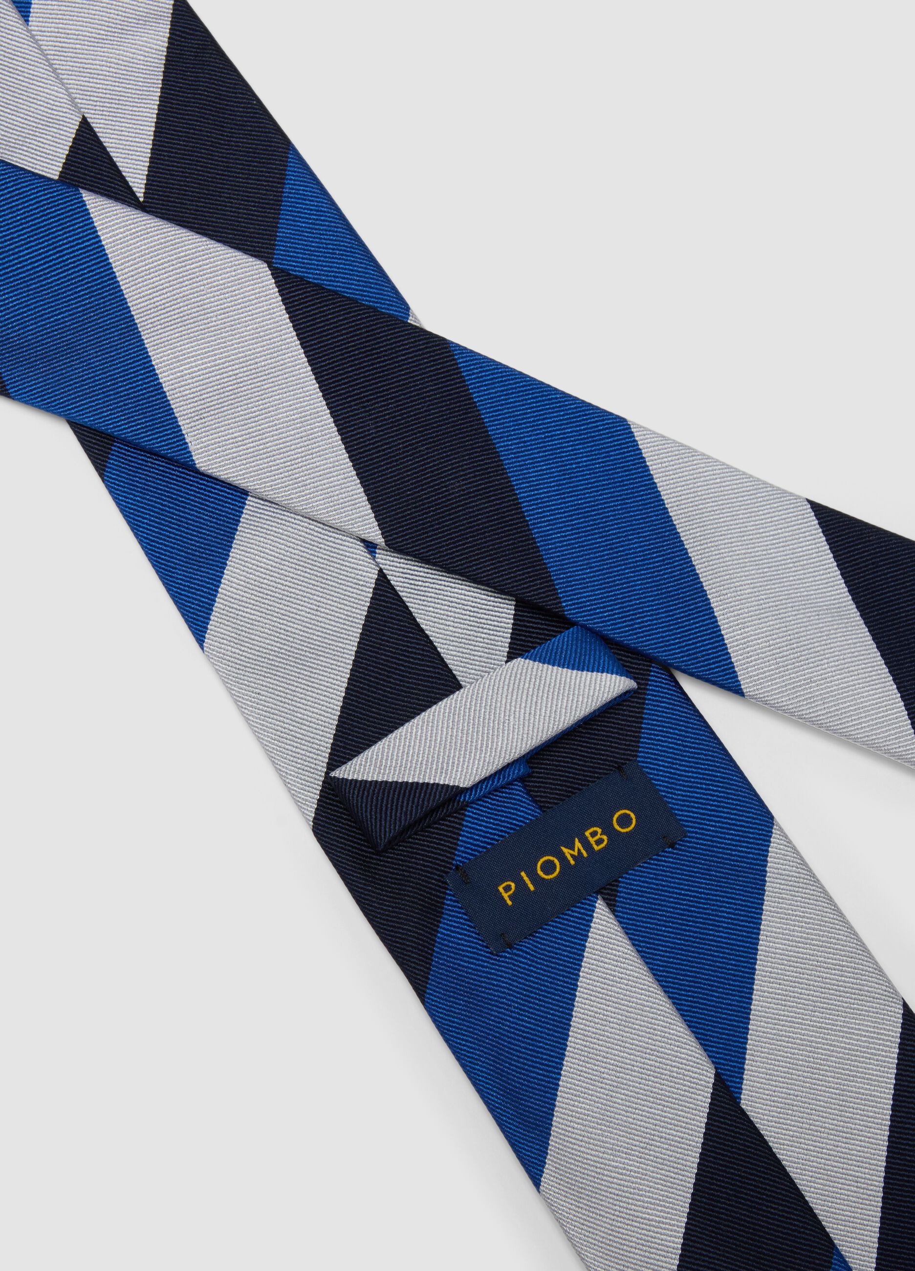 Blue pure silk tie with diagonal stripes