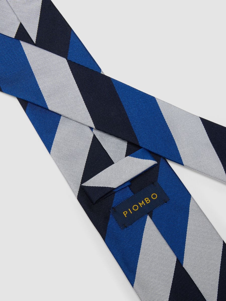 Blue pure silk tie with diagonal stripes_1