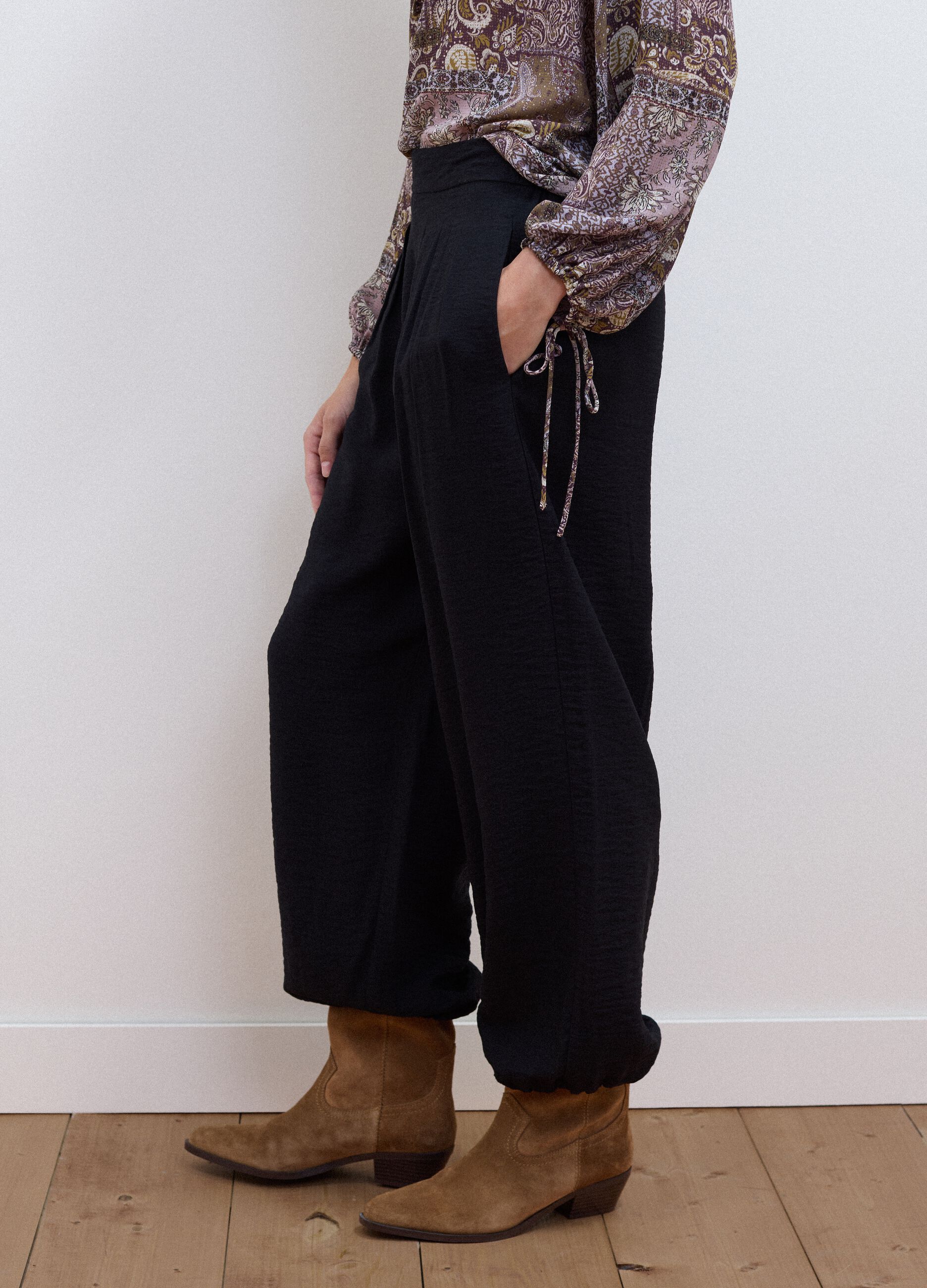 Black relaxed-fit viscose-blend trousers