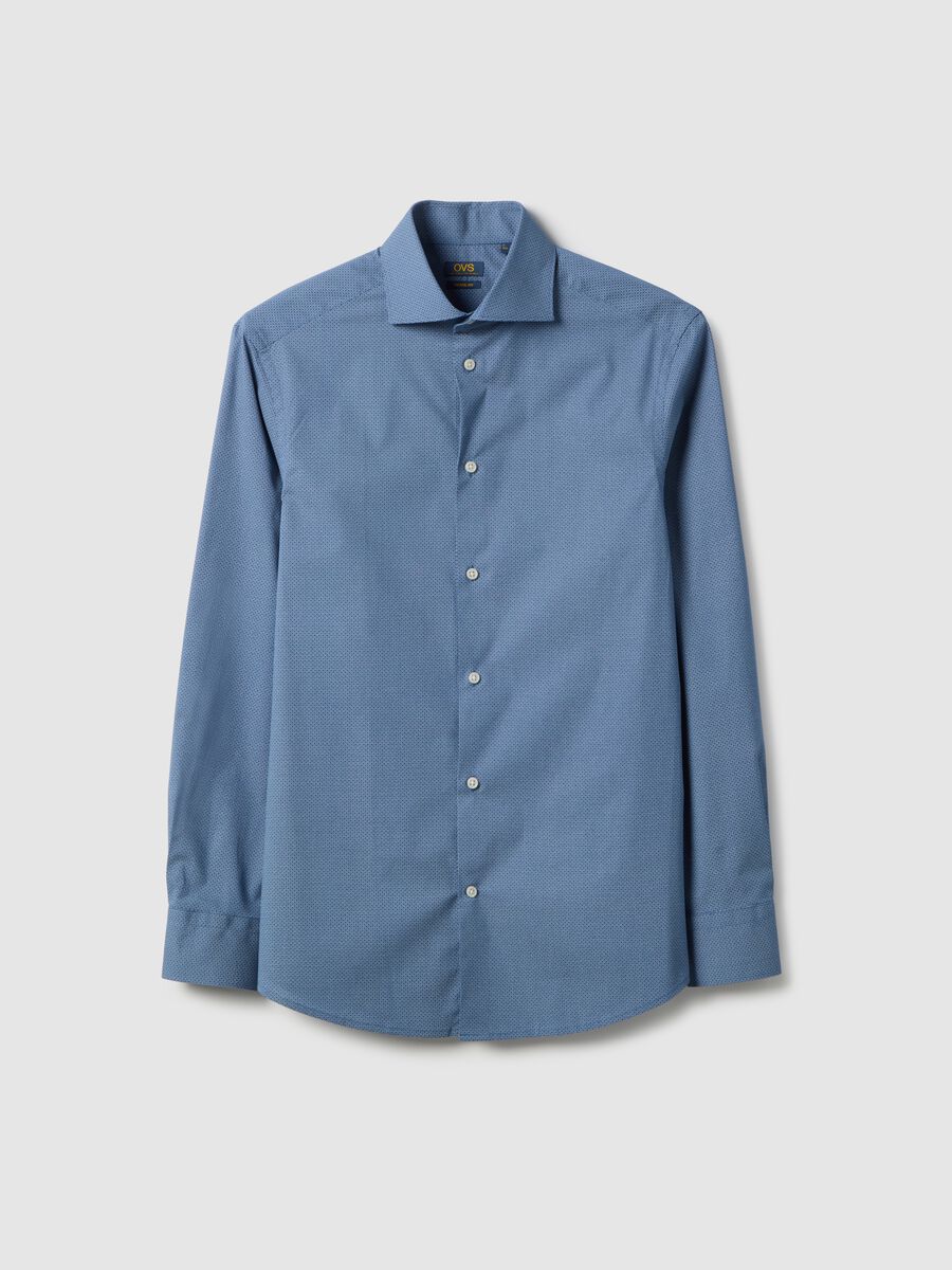 Blue shirt with micro-checks in stretch cotton regular fit_4