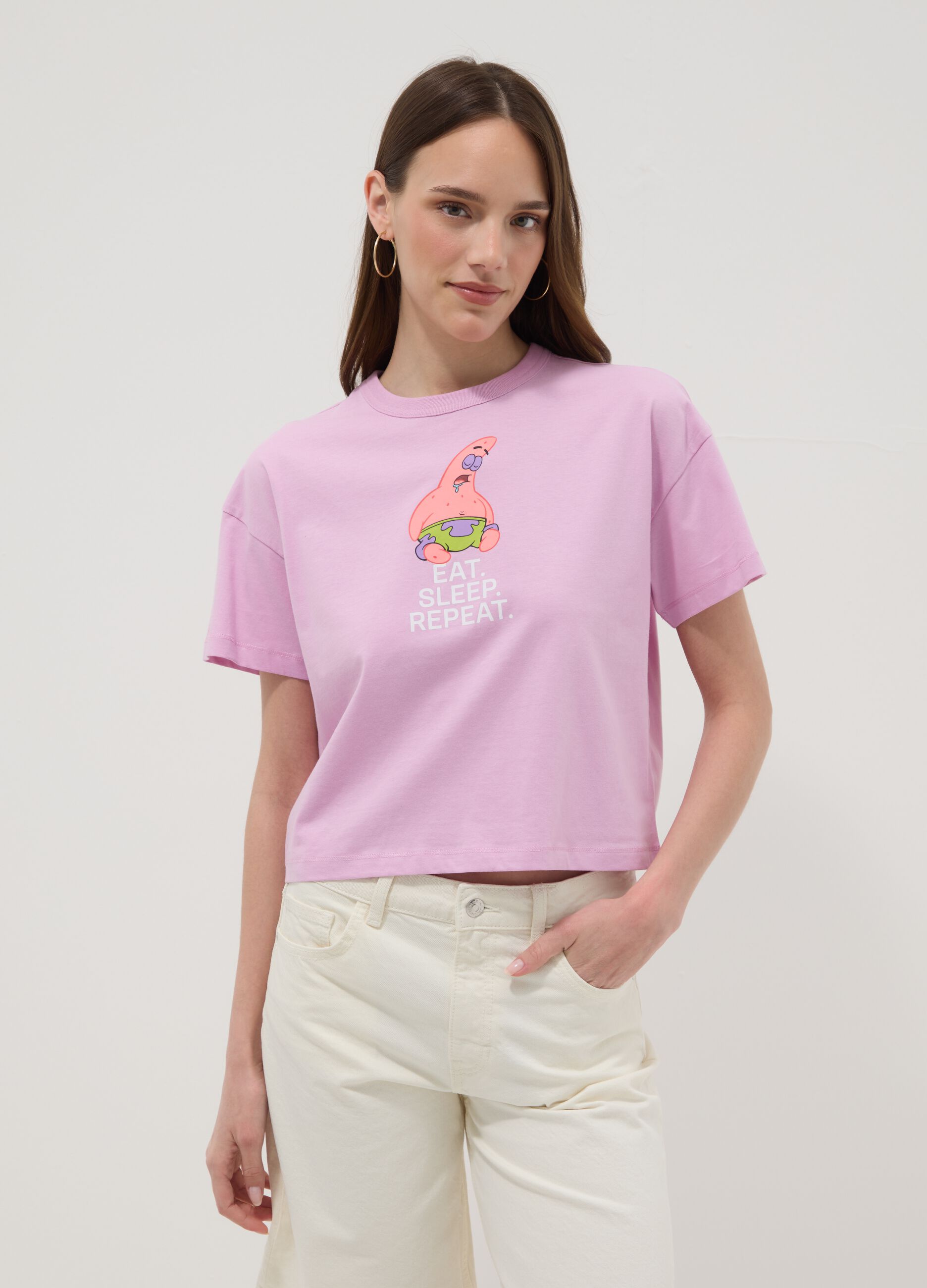 T-shirt rosa de algod&atilde;o puro regular fit com estampado Patrick Star