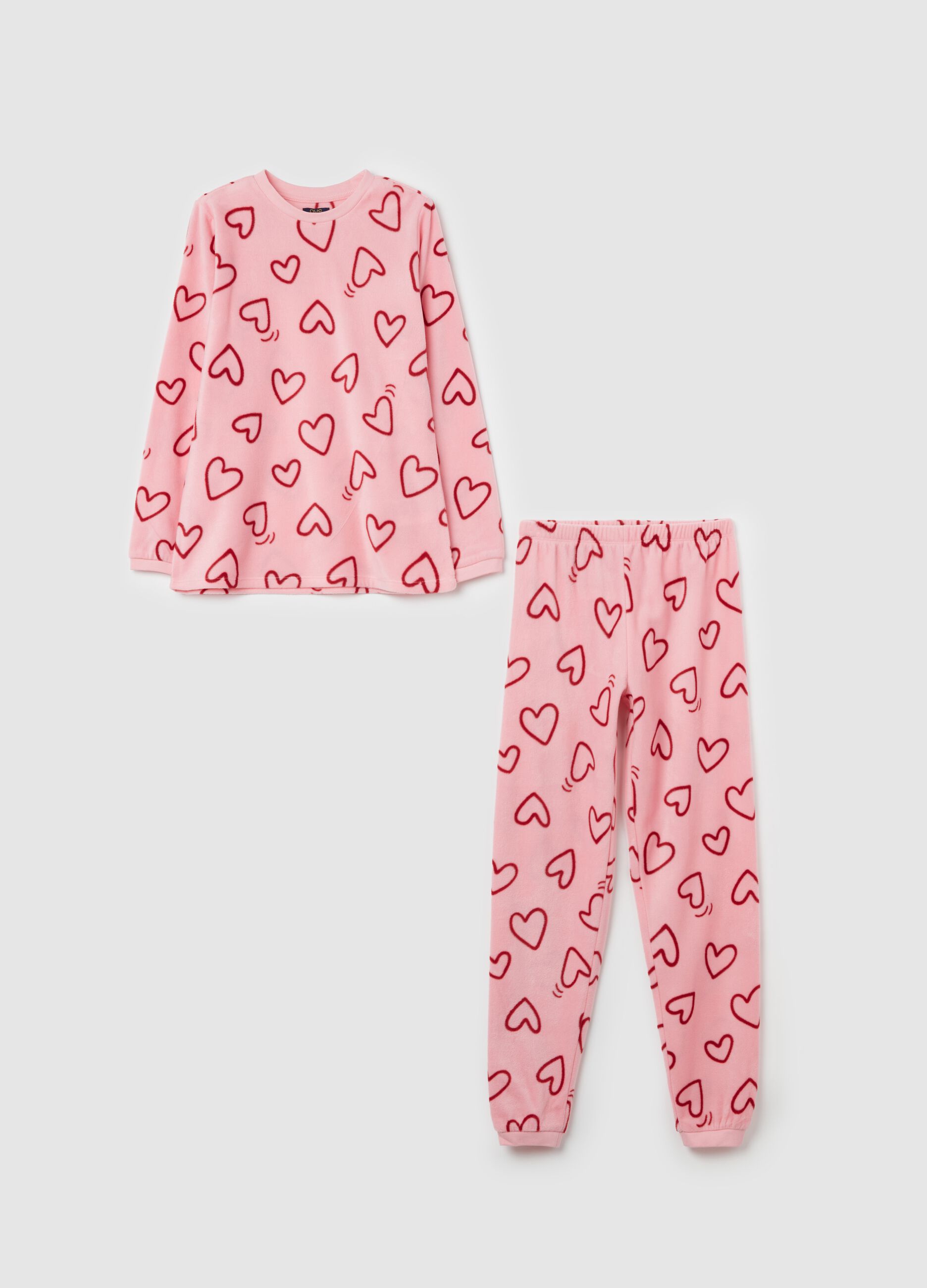 Fleece pyjamas with hearts print