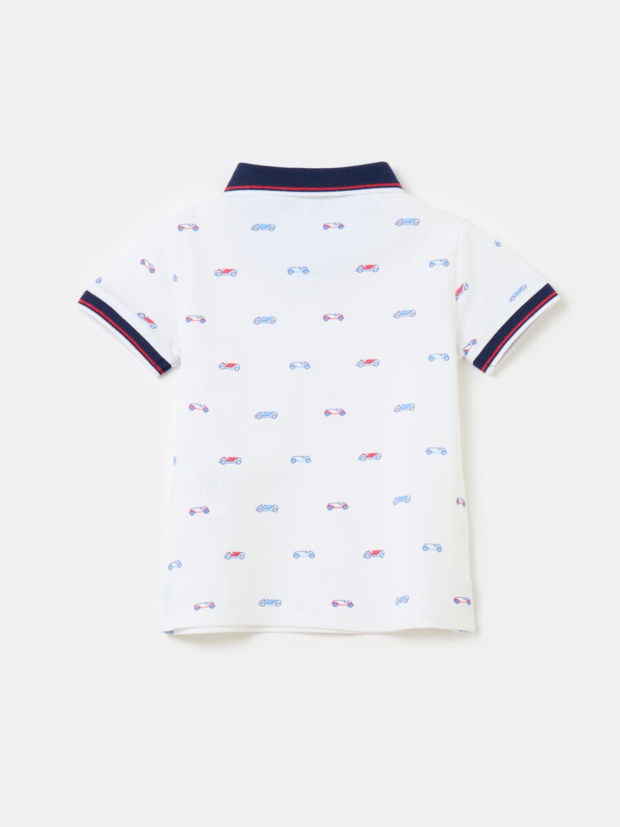 Stretch cotton polo shirt with racing car print_1