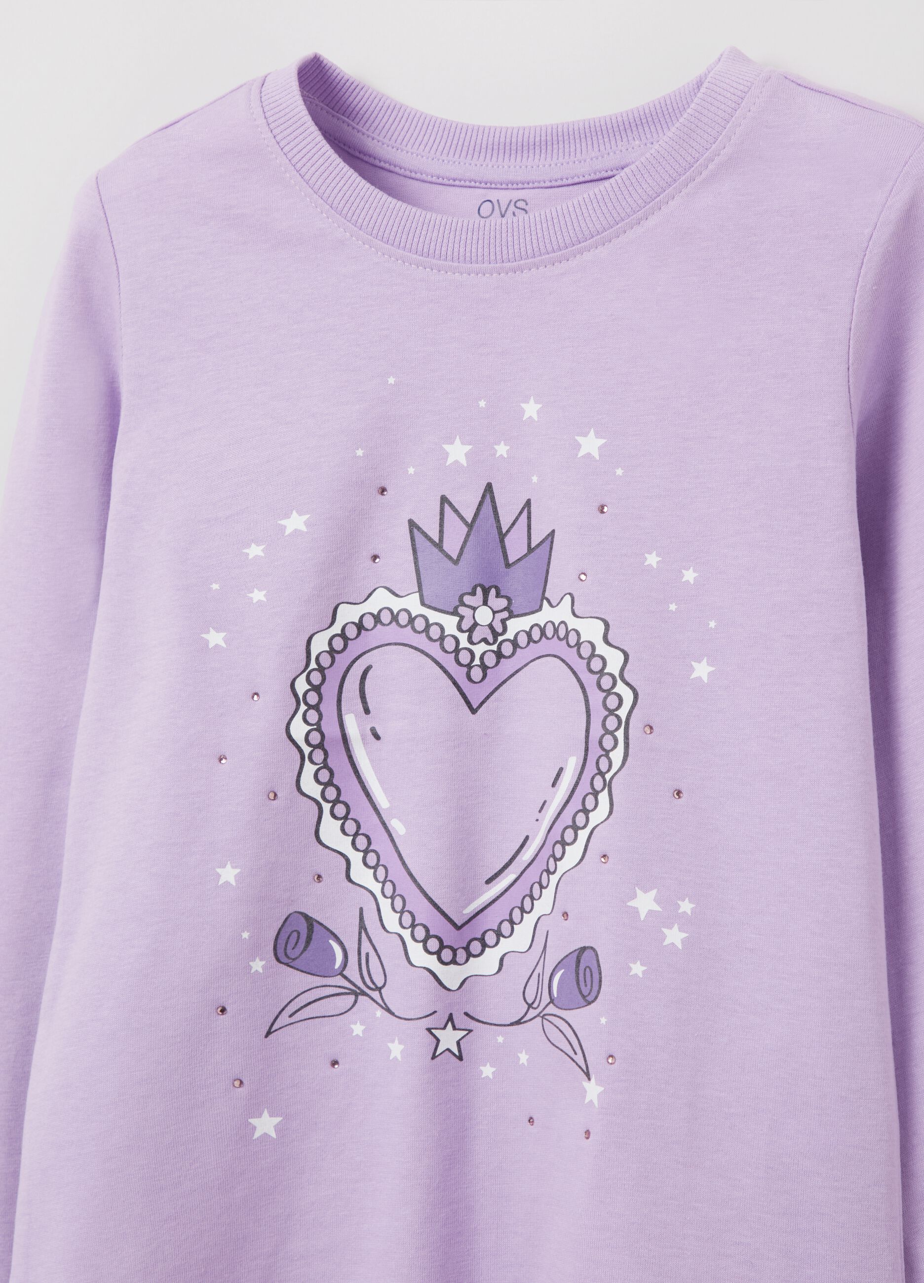 Long-sleeved T-shirt with print and diamanté design