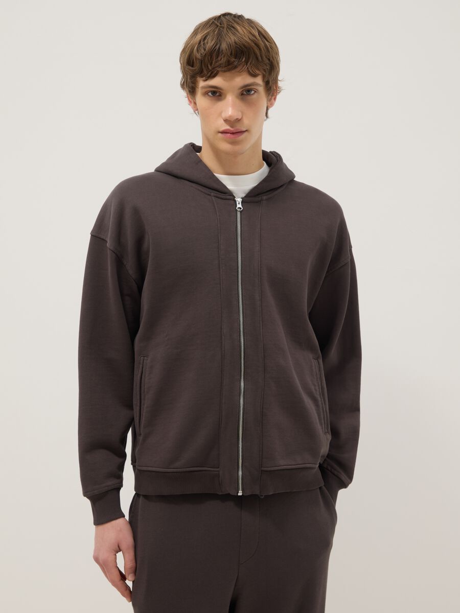 Brown cotton blend oversized fit hoodie_1