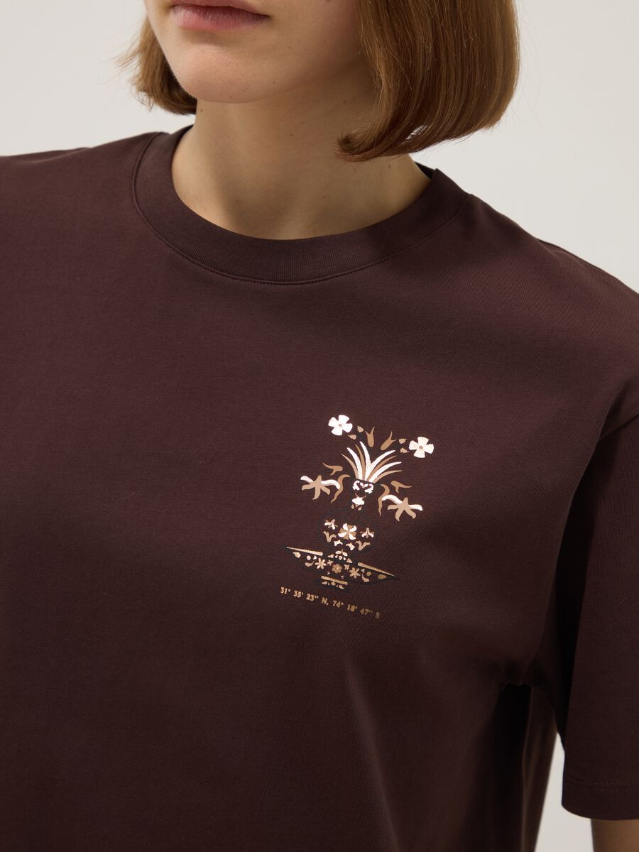 Brown pure cotton short-sleeve regular-fit T-shirt with print_3