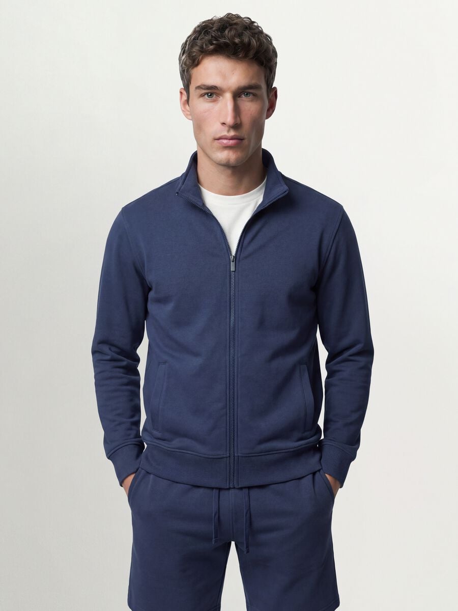Grey cotton-blend sweatshirt with crew neck and zip, regular fit_1