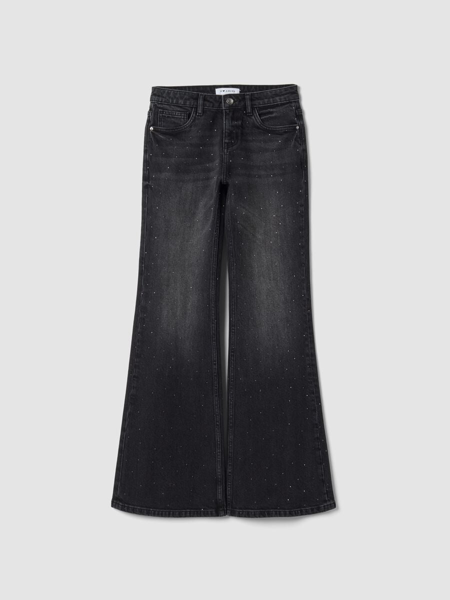 Black bootcut stretch-cotton jeans with rhinestones_0