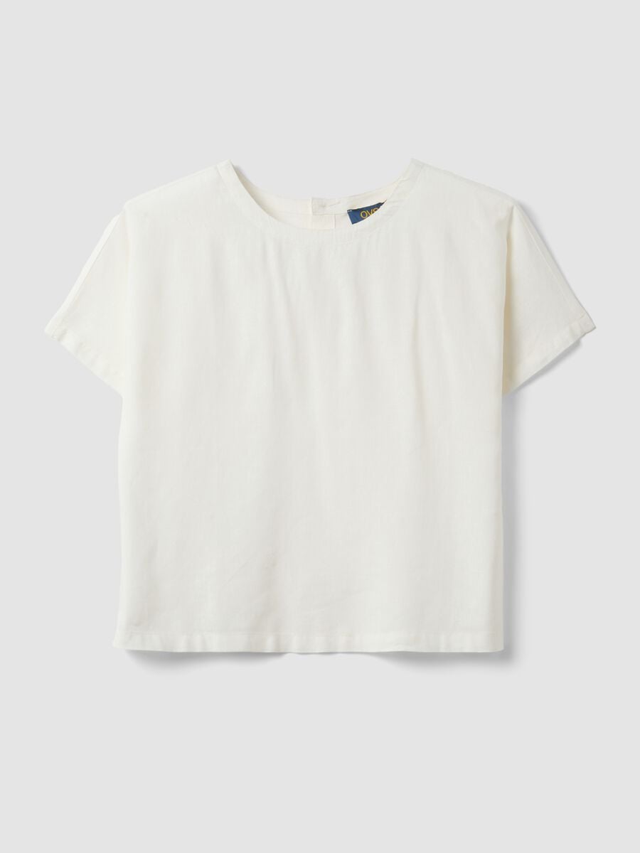 White linen and viscose blend blouse, regular fit_0