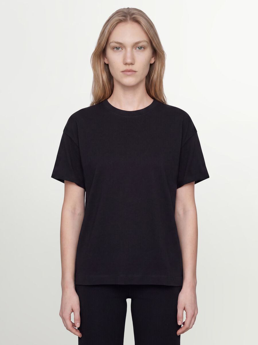 Black oversized pure cotton short-sleeve T-shirt_1