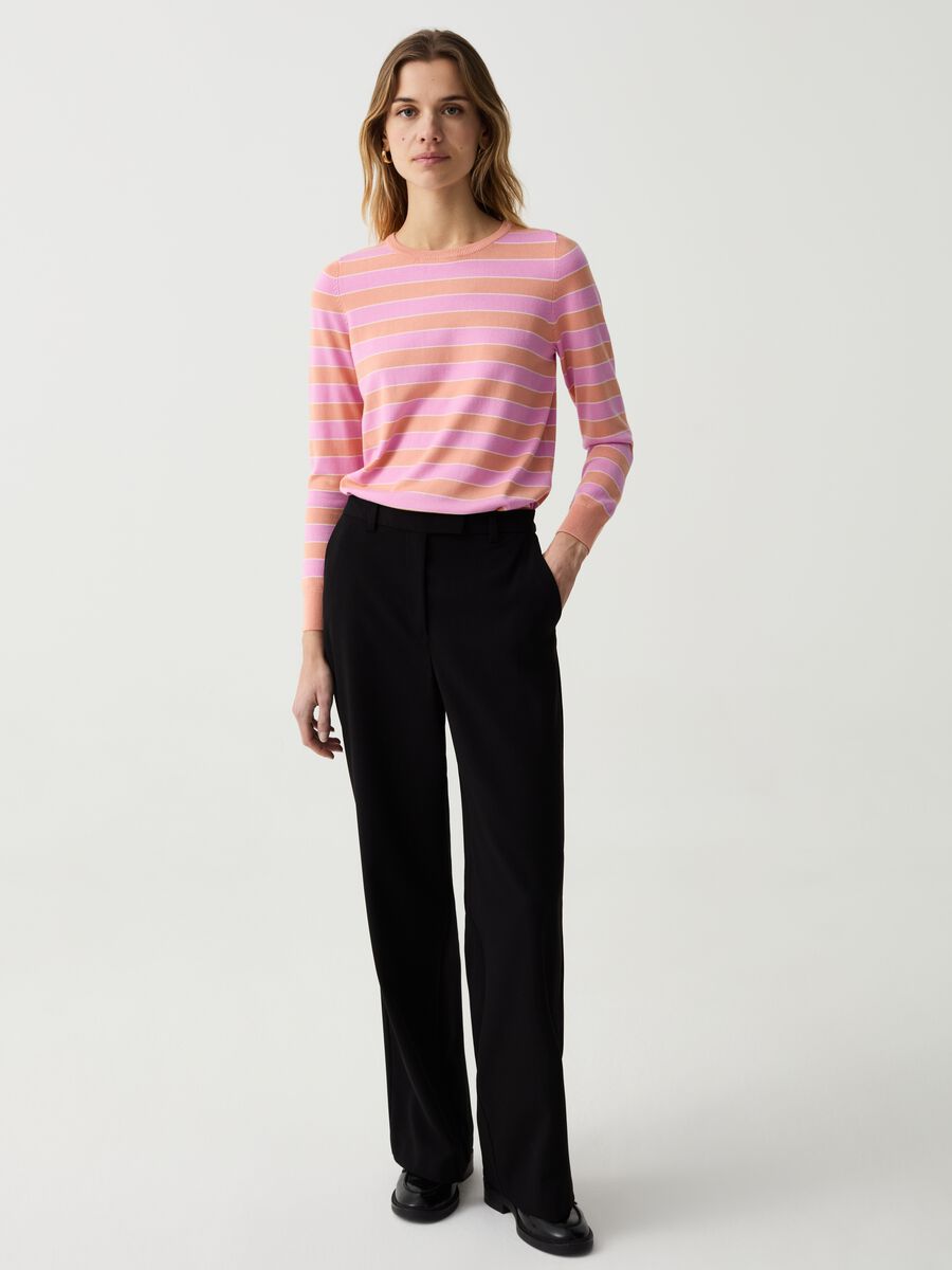 Long-sleeved striped knit shirt_1