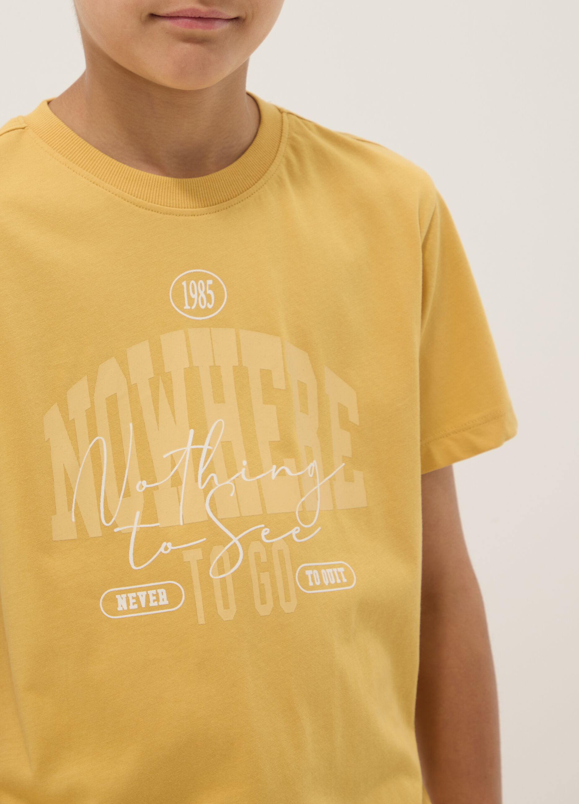 Yellow pure cotton short-sleeve T-shirt