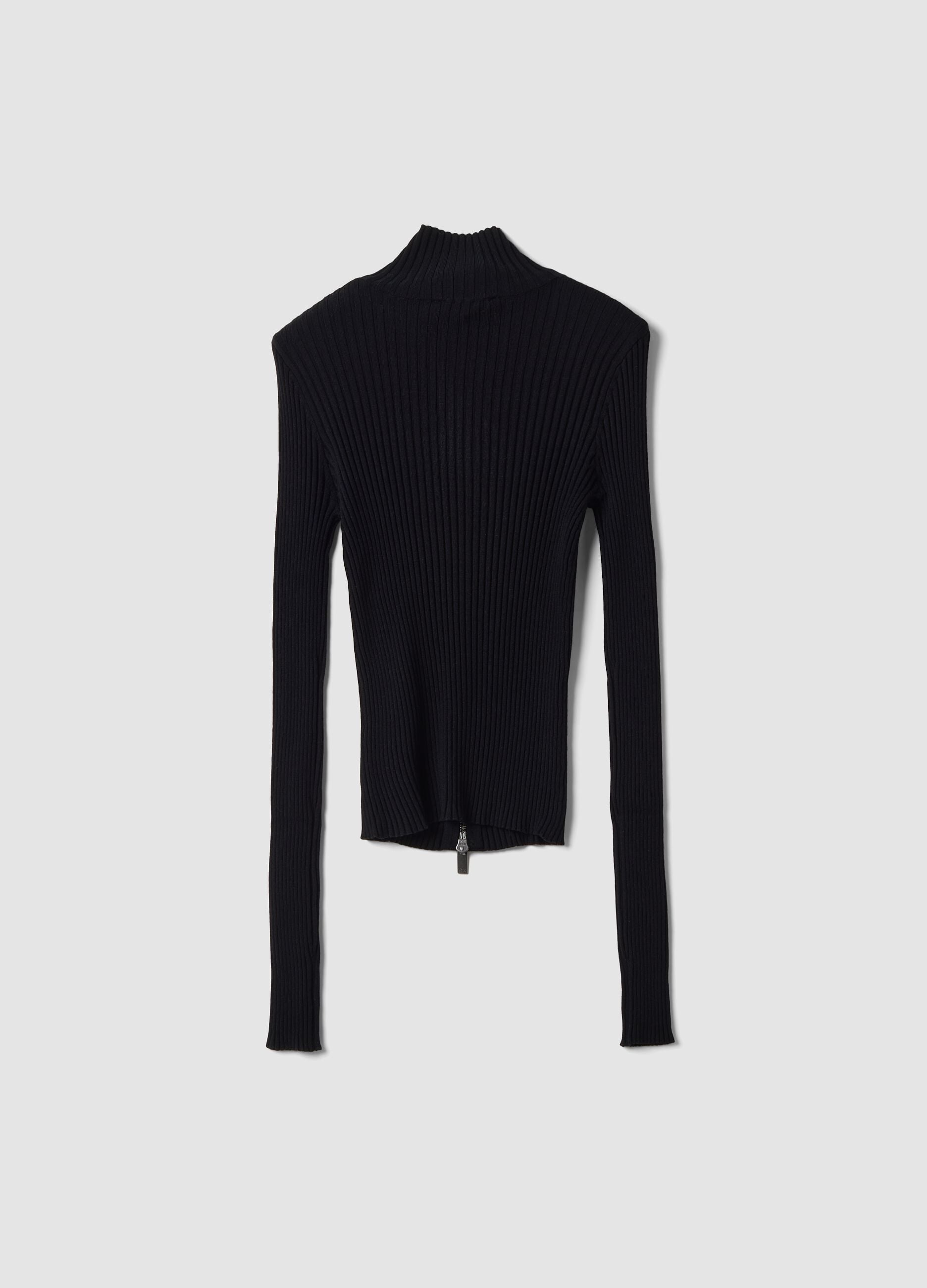 Full-Zip Ribbed Knit Black