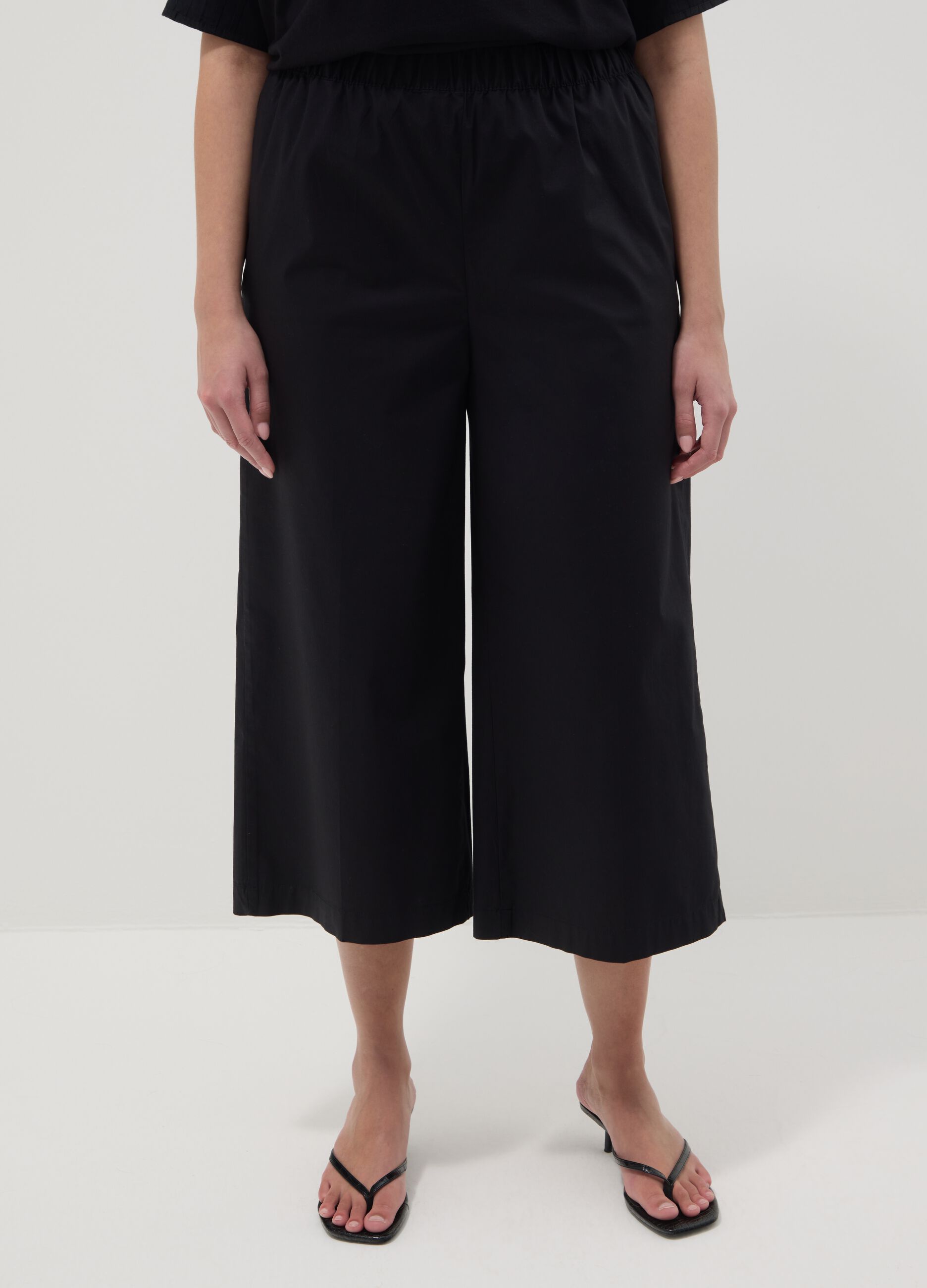 Schwarze Wide-Leg-Hose aus Stretch-Baumwolle
