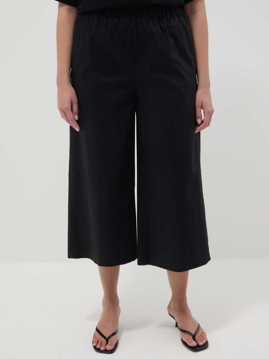 Schwarze Wide-Leg-Hose aus Stretch-Baumwolle_1