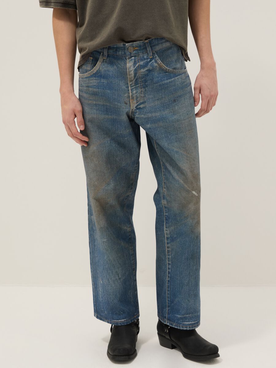 Regular Fit blaue Denim Baumwolle Baggy Jeans_1