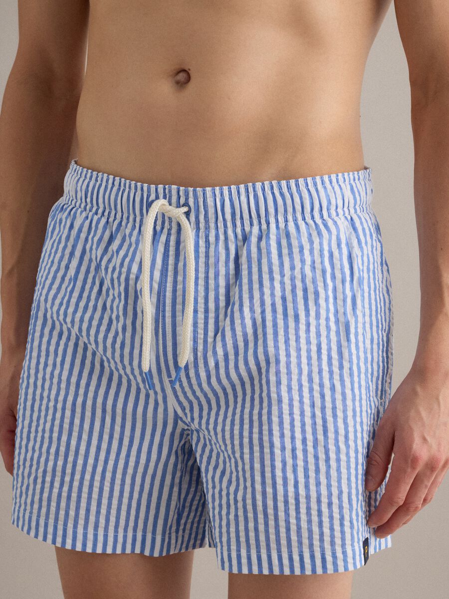 Blue and white striped pure cotton swim shorts_1