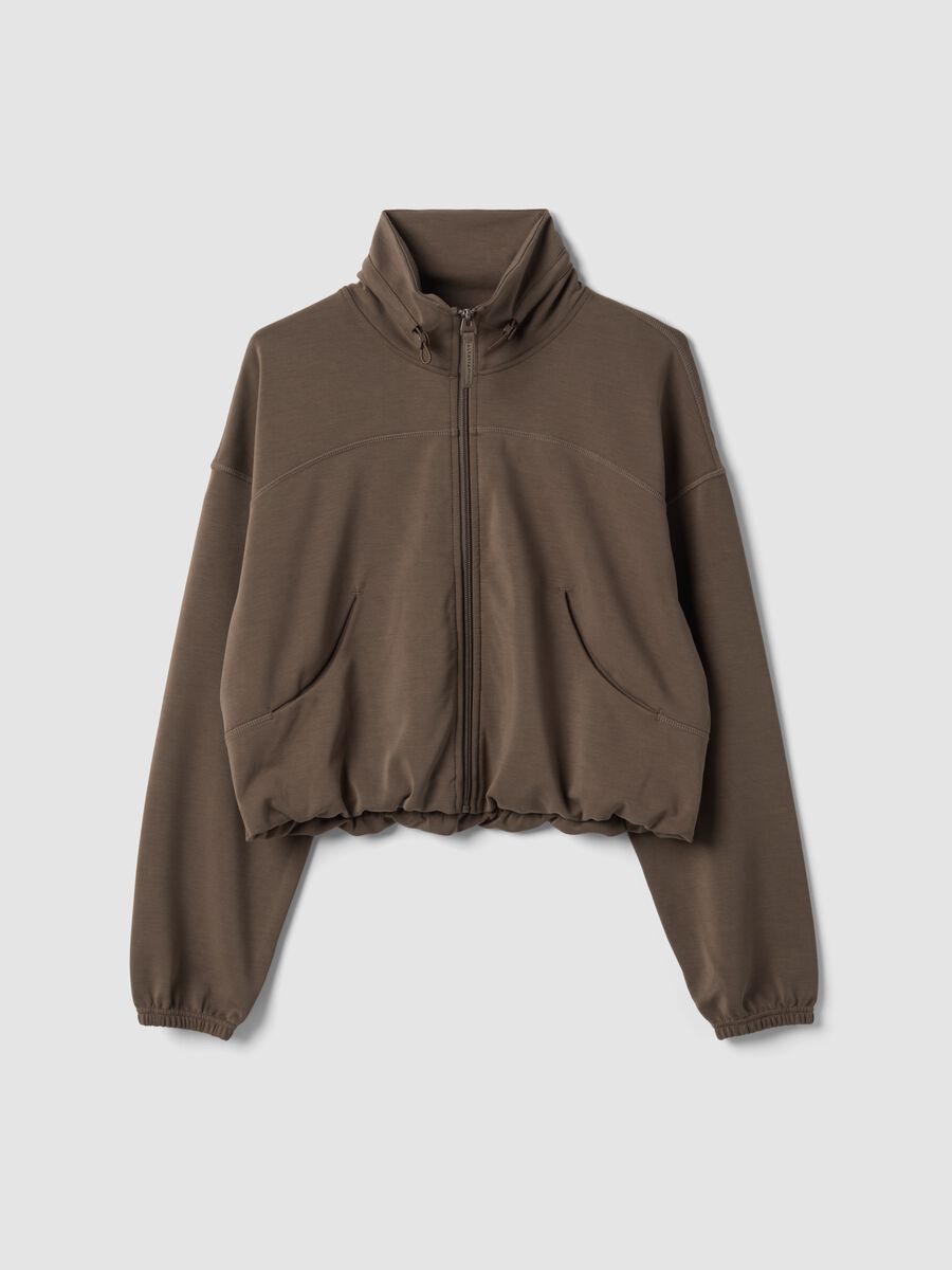 Short brown stretch viscose sweatshirt with high neck_5