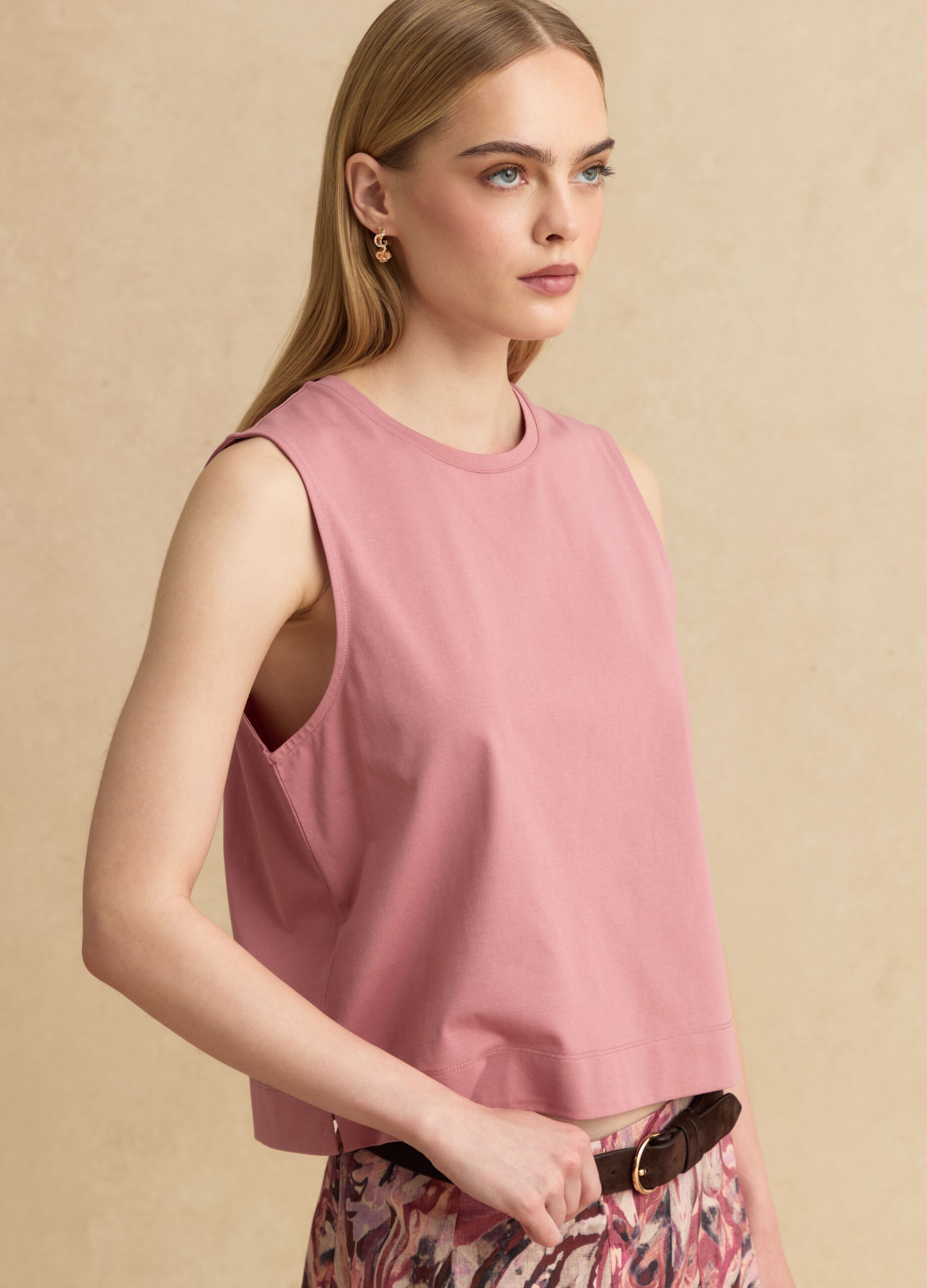 Pink cotton-blend tank top