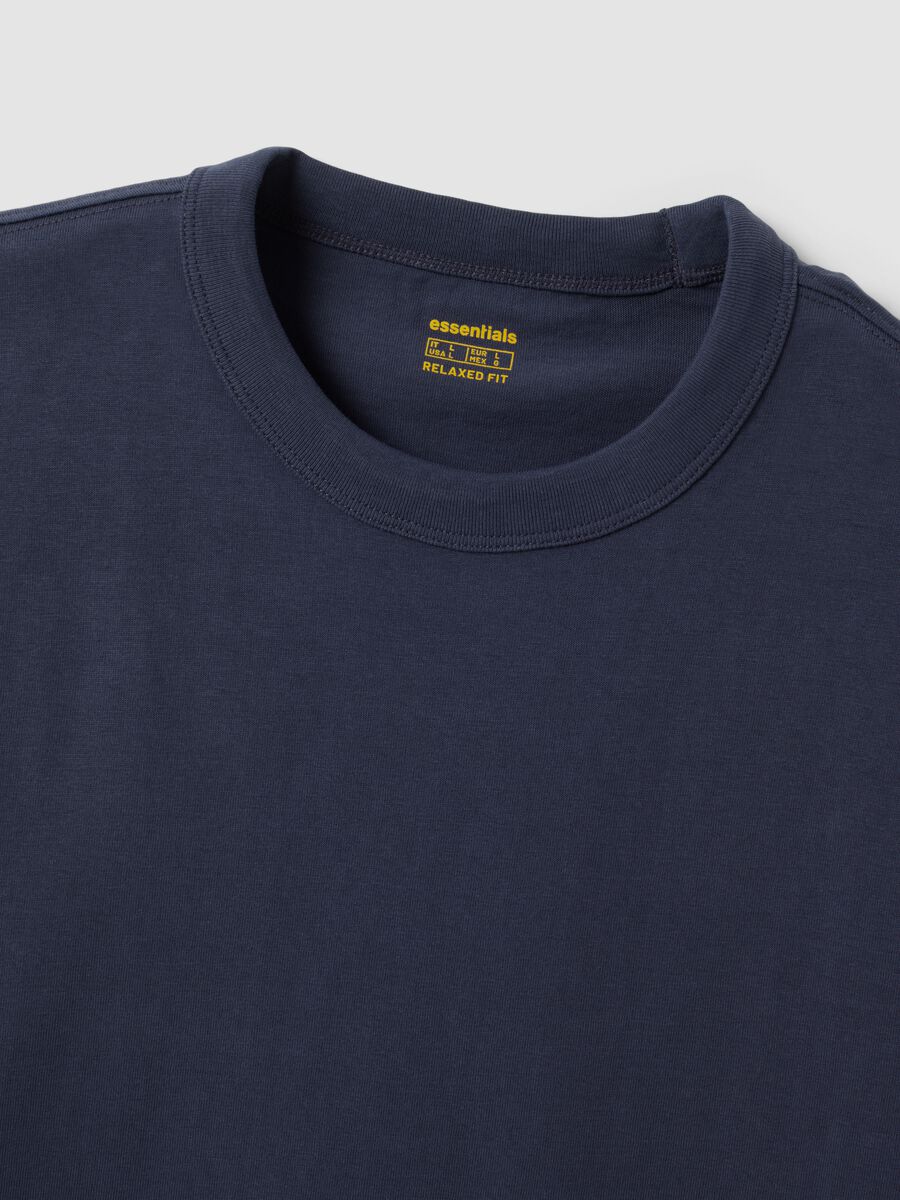 Blue pure cotton crew-neck T-shirt, relaxed fit_5