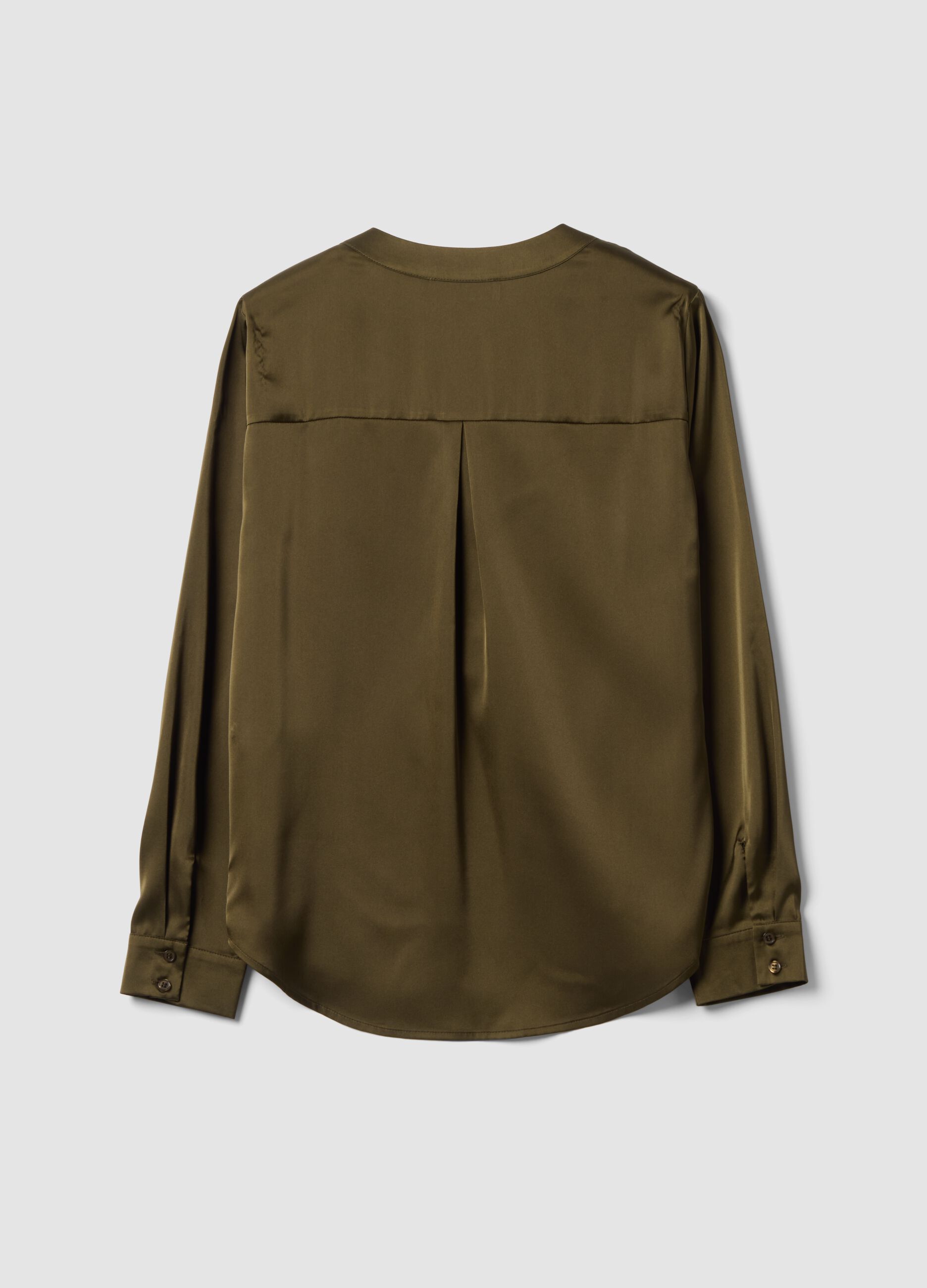 Camicia verde in tessuto elasticizzato con collo coreano