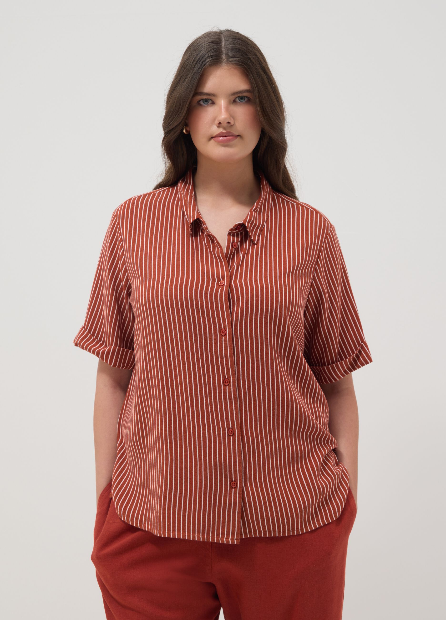 Multicolour striped regular-fit viscose and linen blend shirt