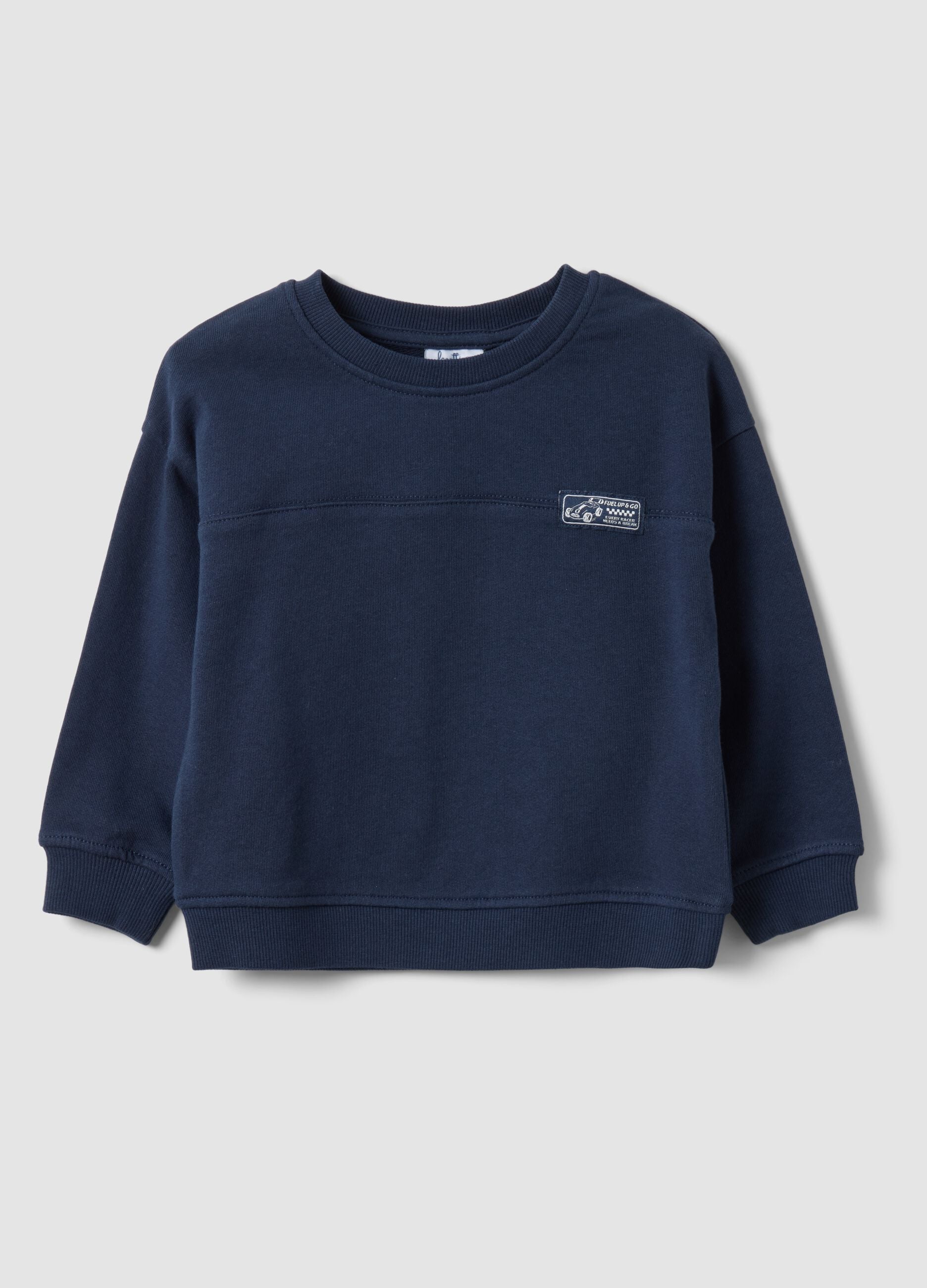 Felpa over blu in puro cotone organico girocollo per bimbo