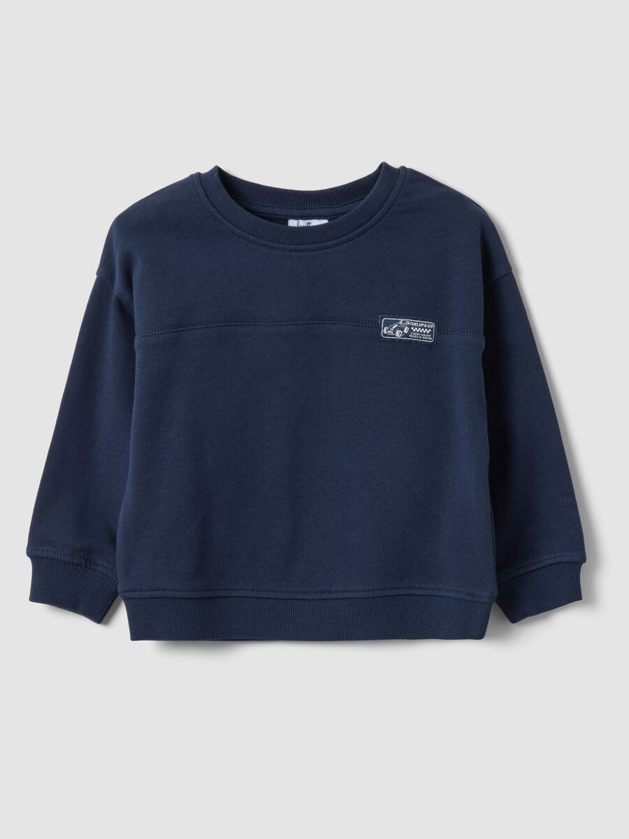 Blue oversized organic cotton crew-neck sweatshirt for baby boy_0