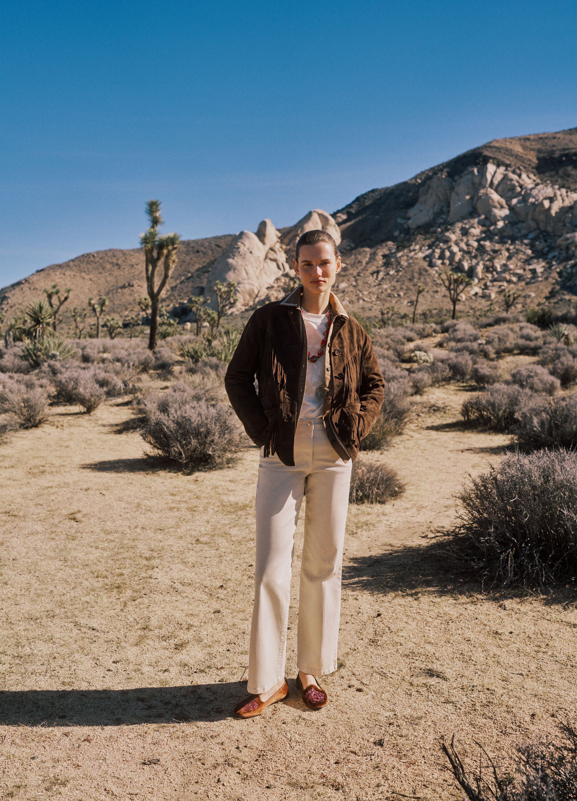 Braune Echtlederjacke mit Fransen