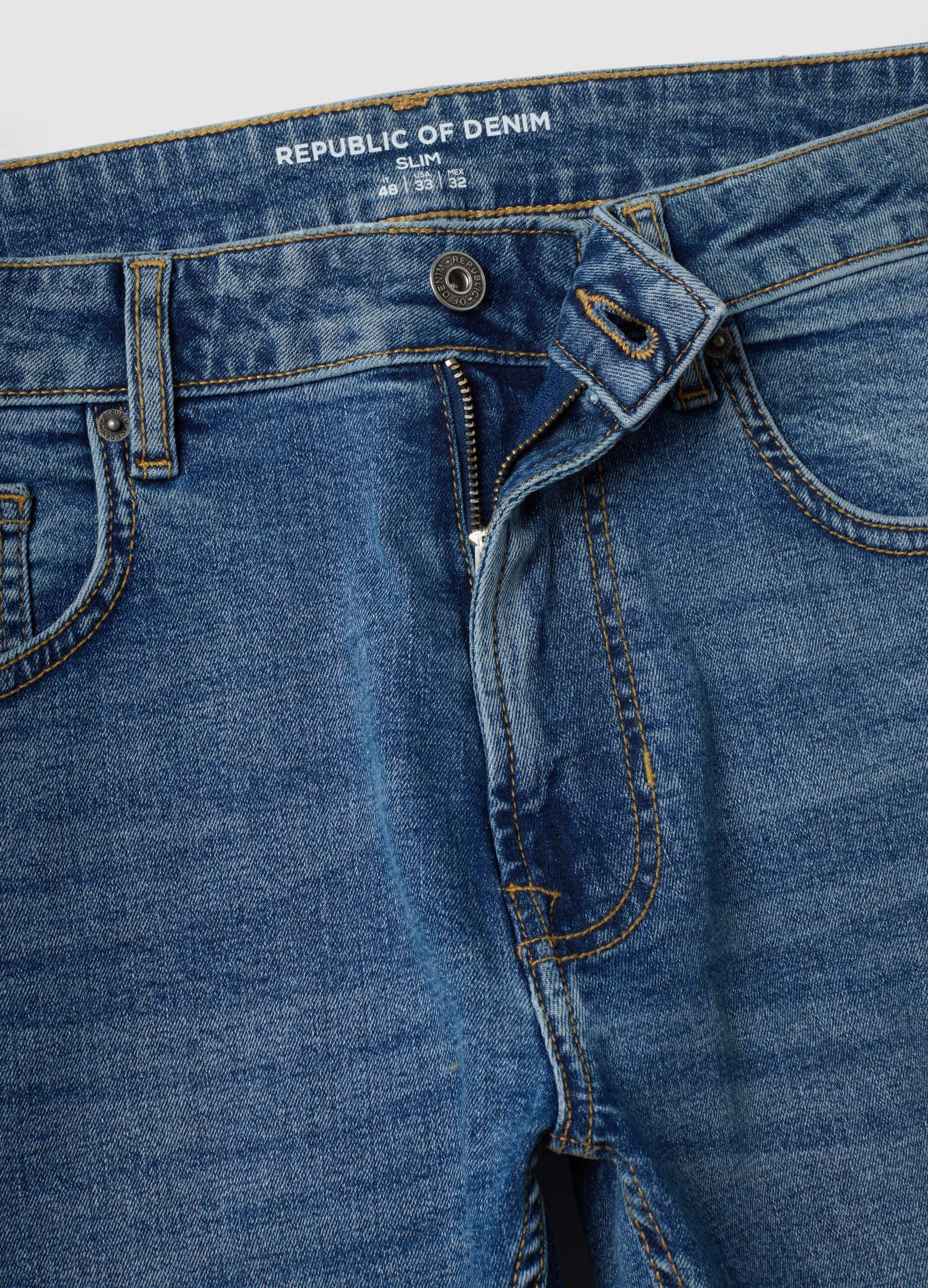 Blue slim-fit stretch cotton jeans