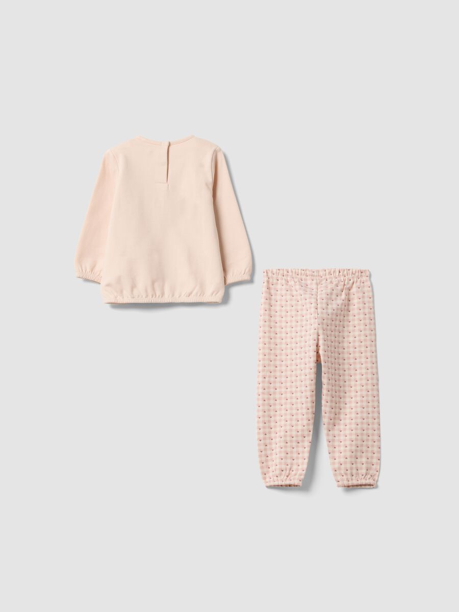 Pink organic cotton crew-neck pyjamas with print for baby girl_1