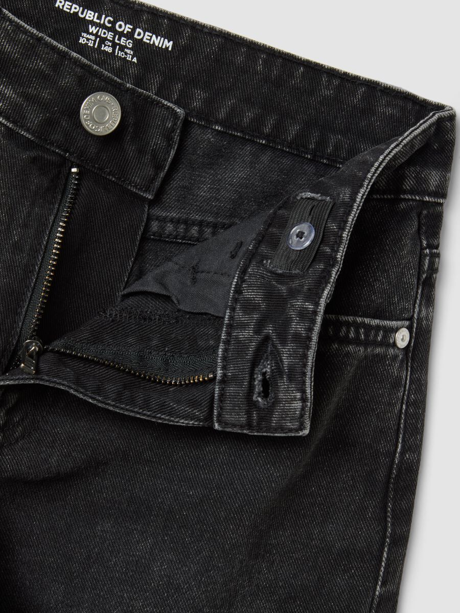 Jeans pretos wide leg em algod&atilde;o puro para rapariga_1
