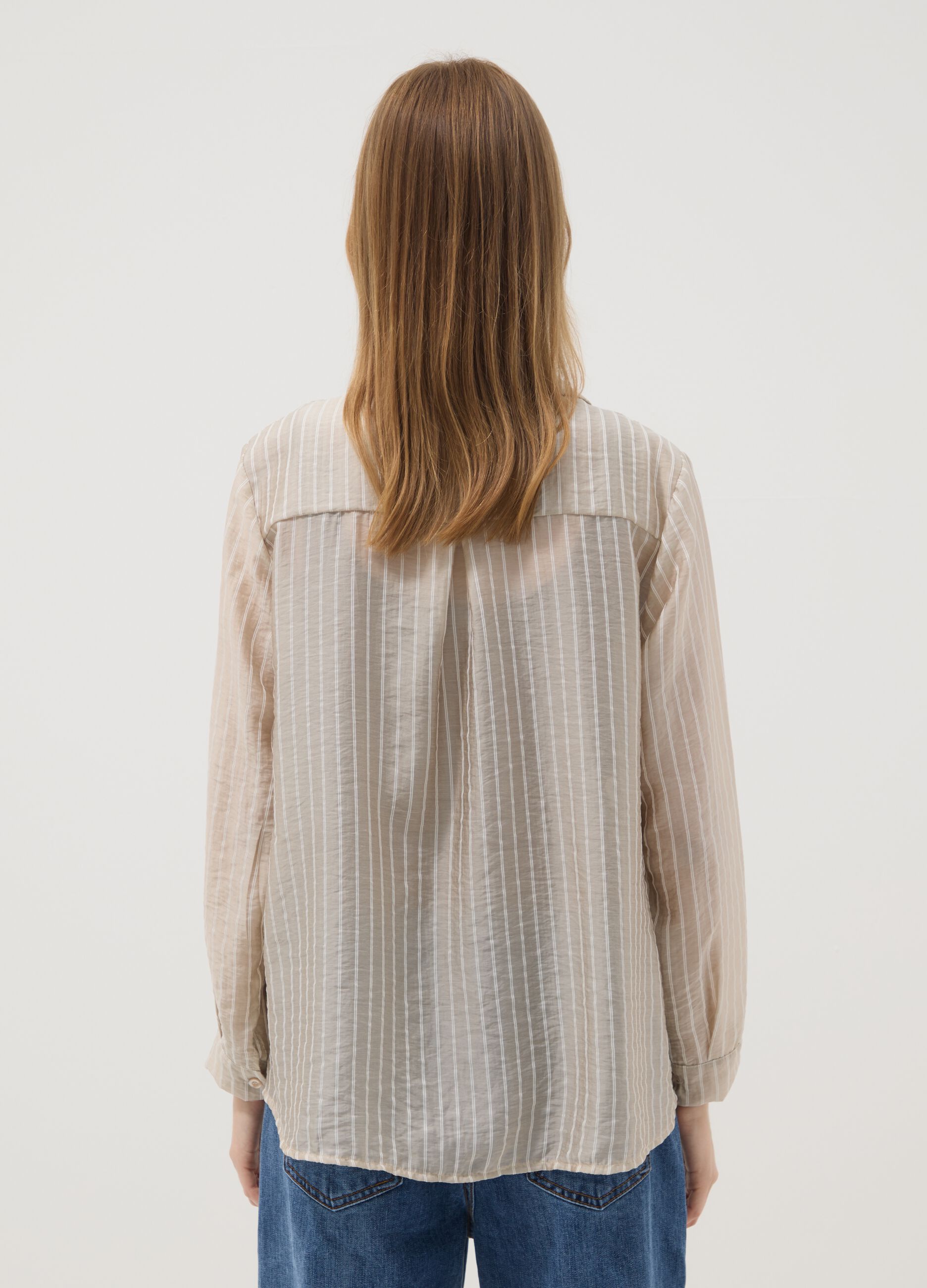 Beige striped lyocell-blend shirt