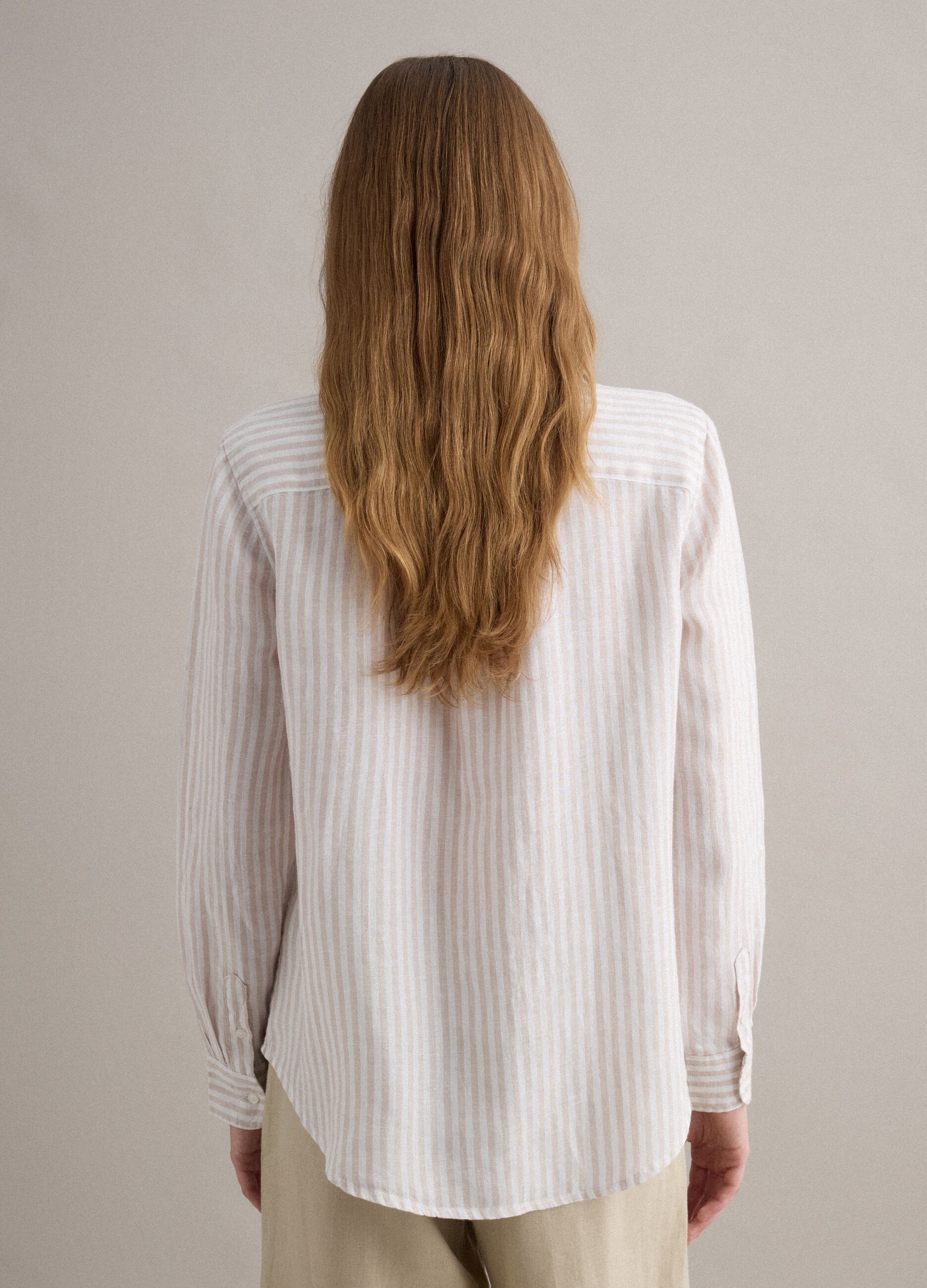 Pure linen striped shirt in white and beige regular fit