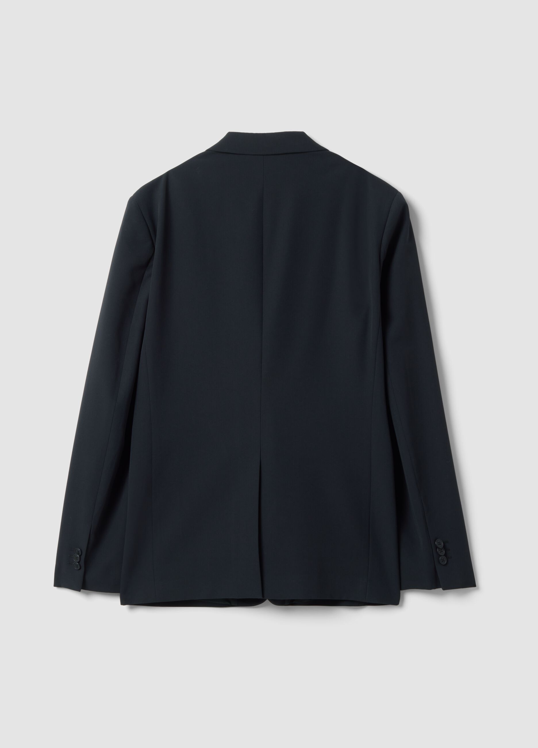Blazer blu in twill di viscosa elasticizzata slim fit con rever a lancia