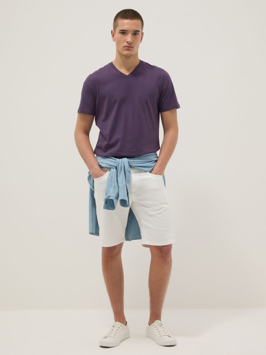 Purple pure cotton regular fit V-neck T-shirt_1
