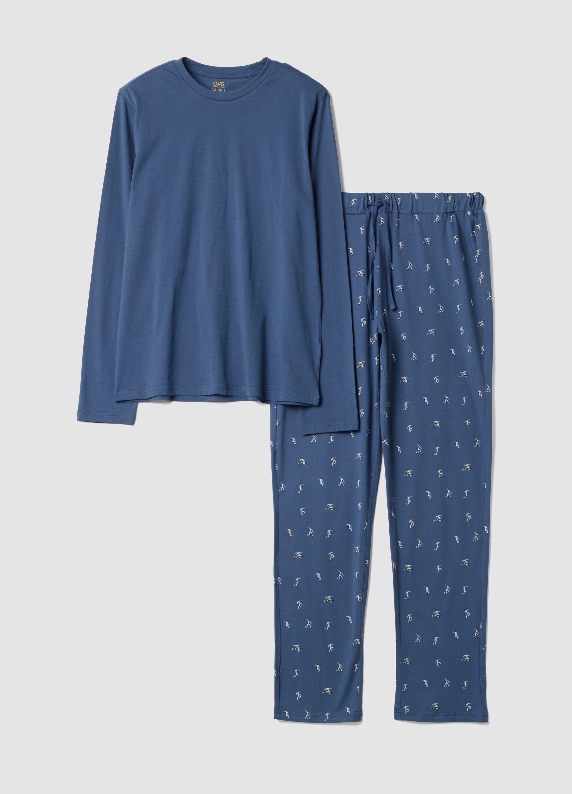 Blue pure organic cotton crew-neck pyjamas