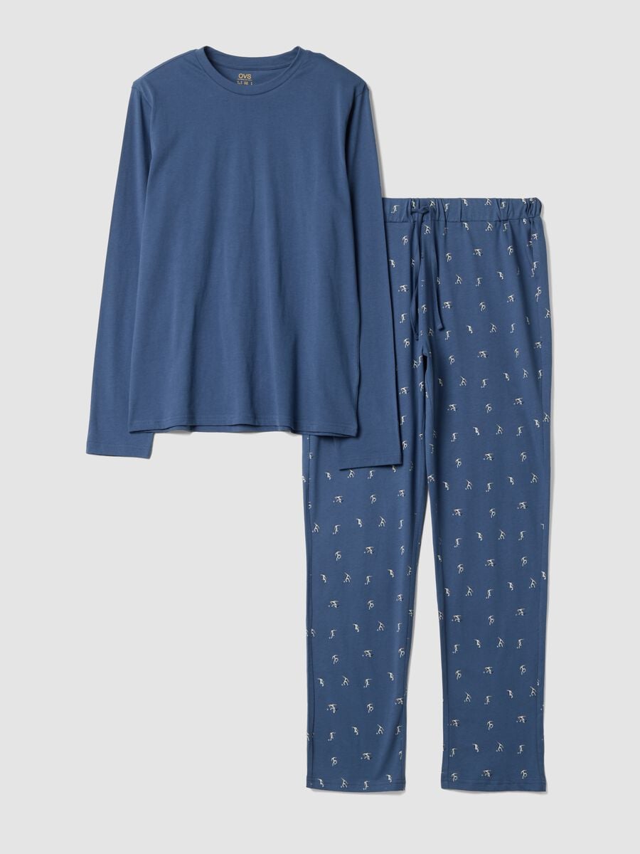Blue pure organic cotton crew-neck pyjamas_0