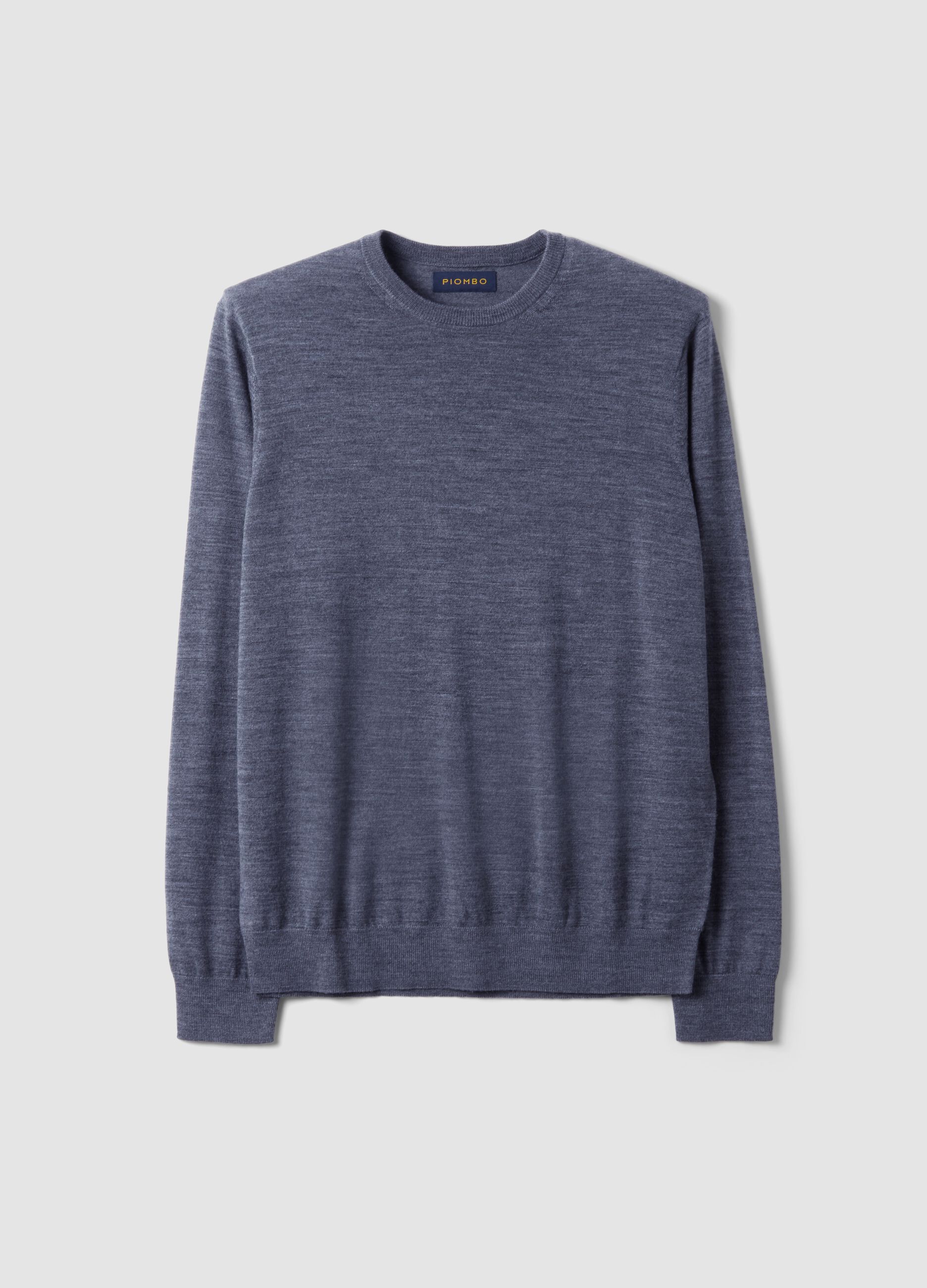 Grauer Rundhals-Pullover aus reiner Merinowolle, Regular Fit