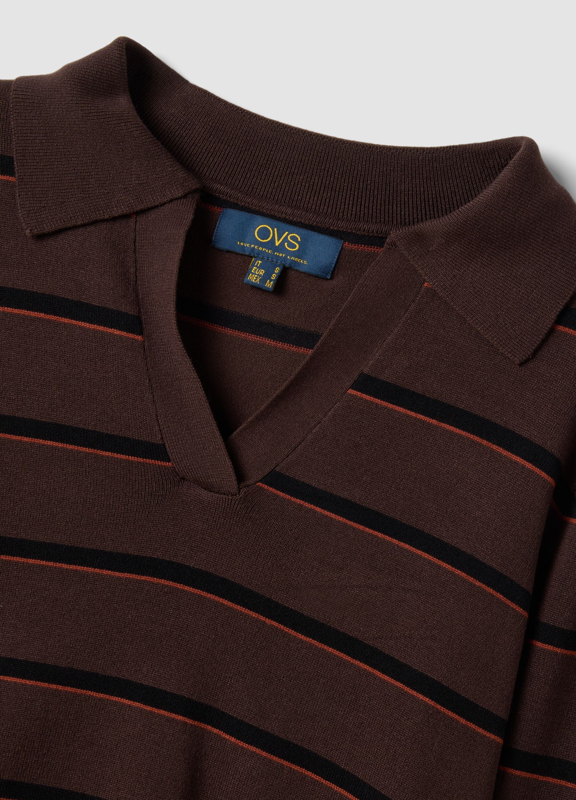 Brown viscose-blend polo-collar jumper, regular fit