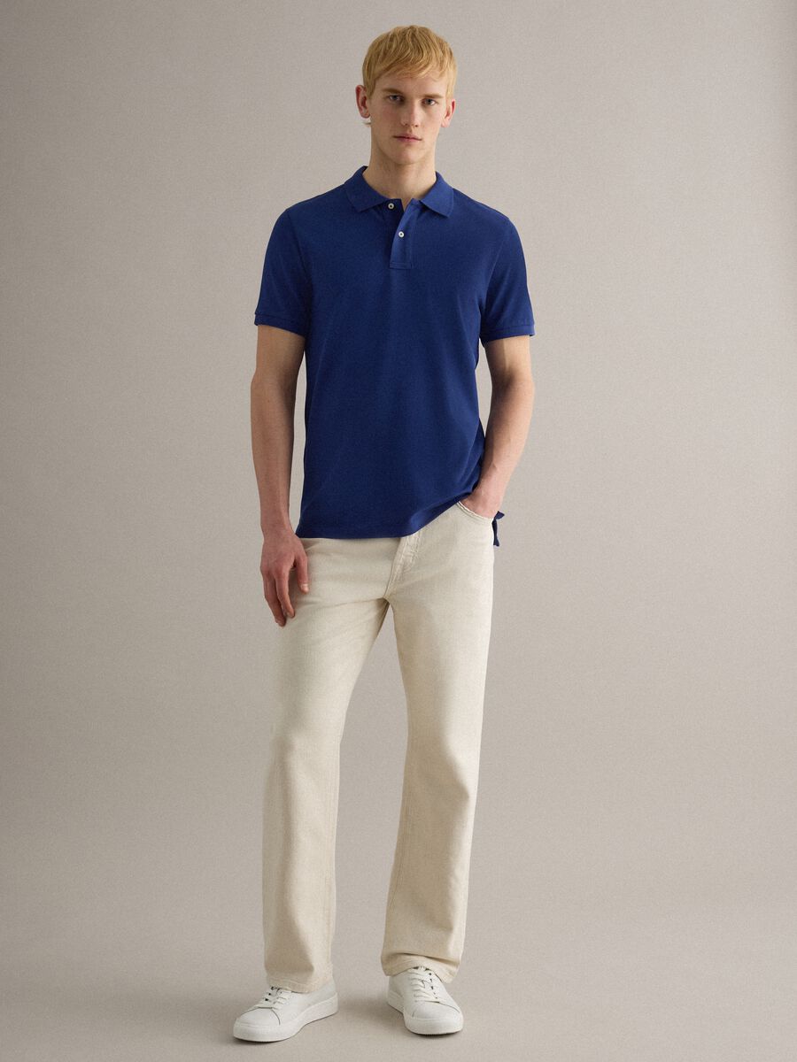 Kurzarm-Polo aus reinem blauen Baumwolle im Regular Fit_2