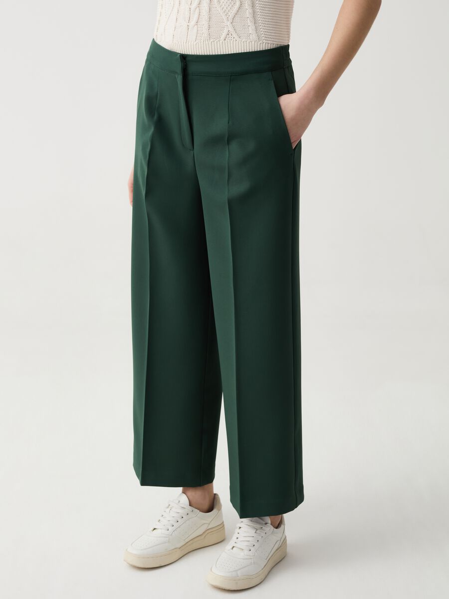 Wide-leg cropped trousers with darts_1