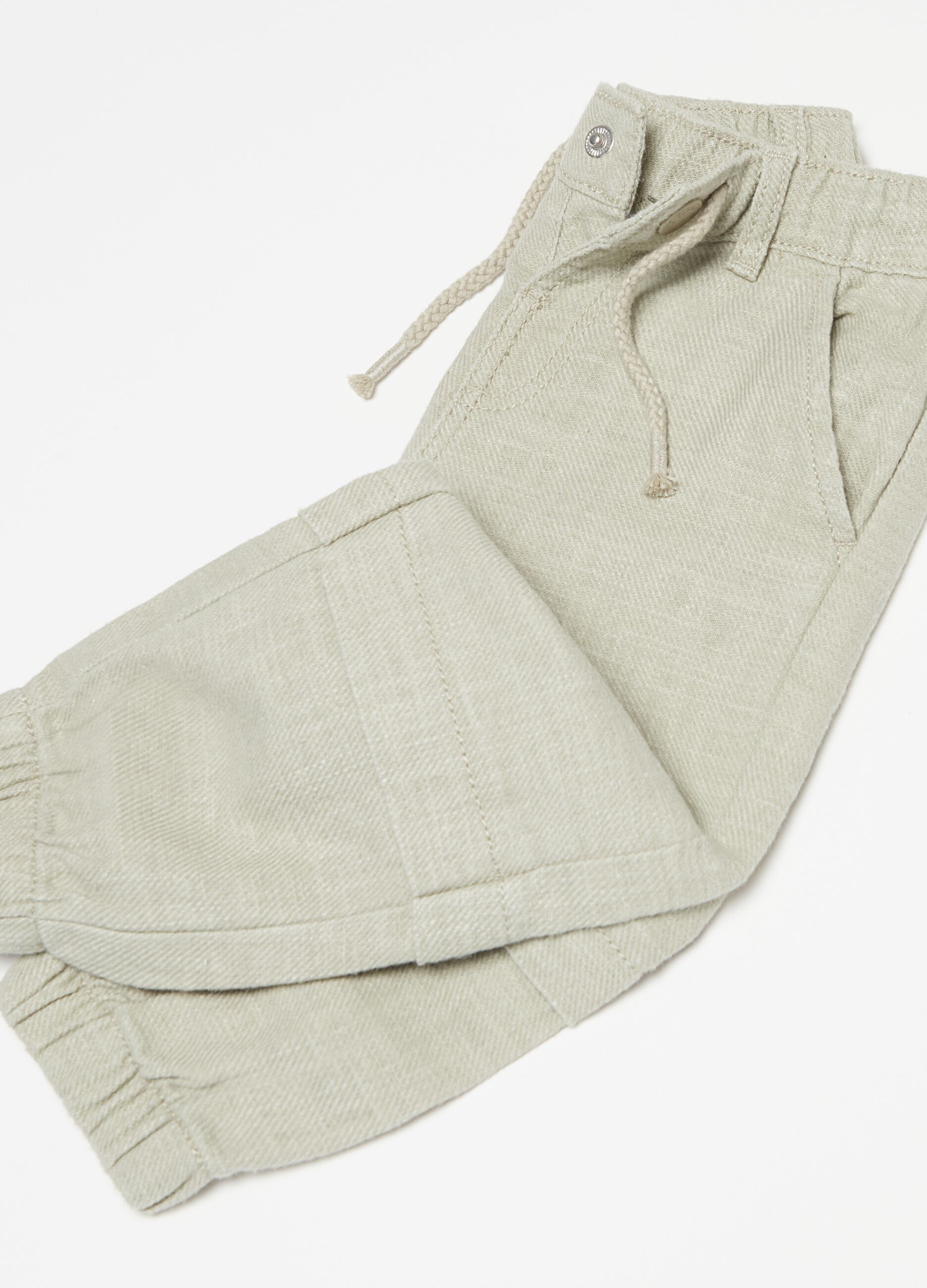 Pantalón de ramio y algodón con cordón