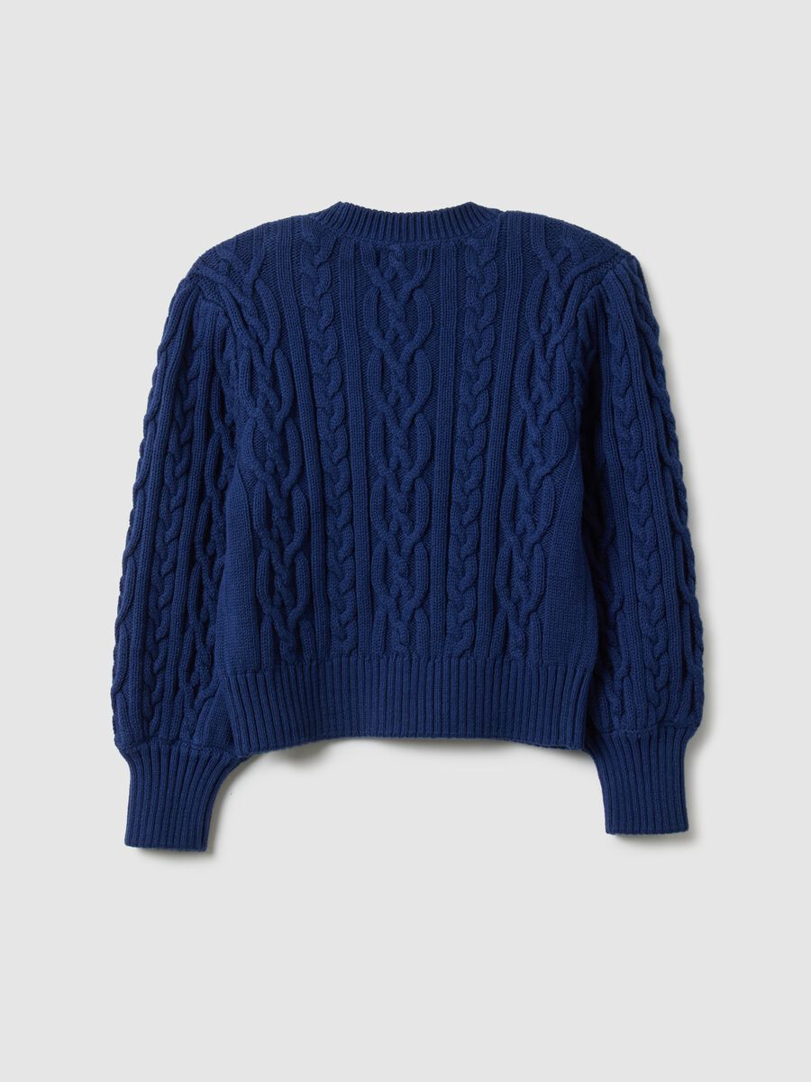 Girls' regular fit deep V blue pure cotton braided cardigan_1