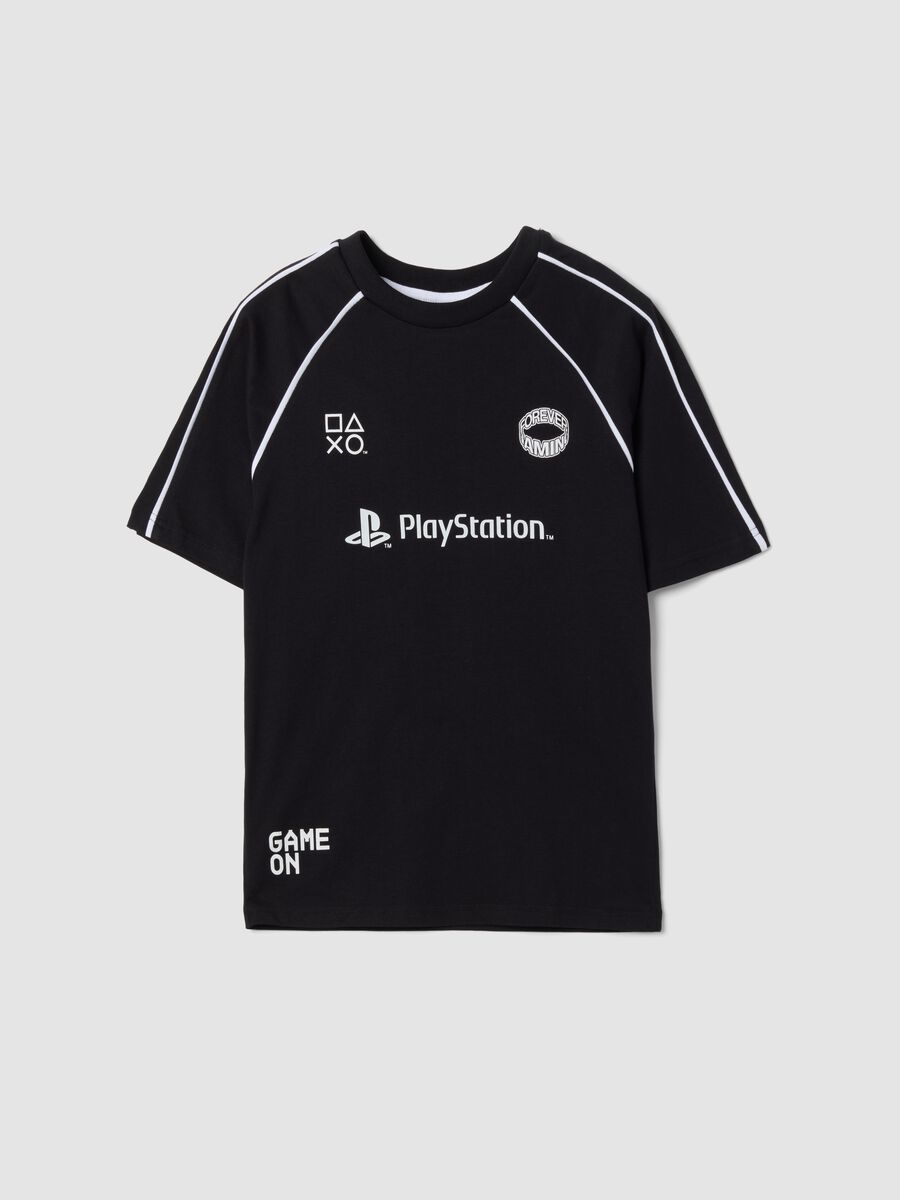 Black pure cotton crew-neck T-shirt with PlayStation print_0
